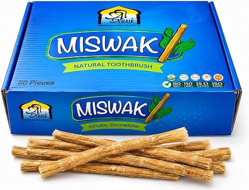 Al Khair Peelu Miswak Stick Natural Toothbrush, Sewak Miswak Sticks for Teeth Whitening, Organic Natural Sticks for Humans Vacuum Sealed Toothbrushes, for Healthy Gums, Teeth, Fresher Breath (60)