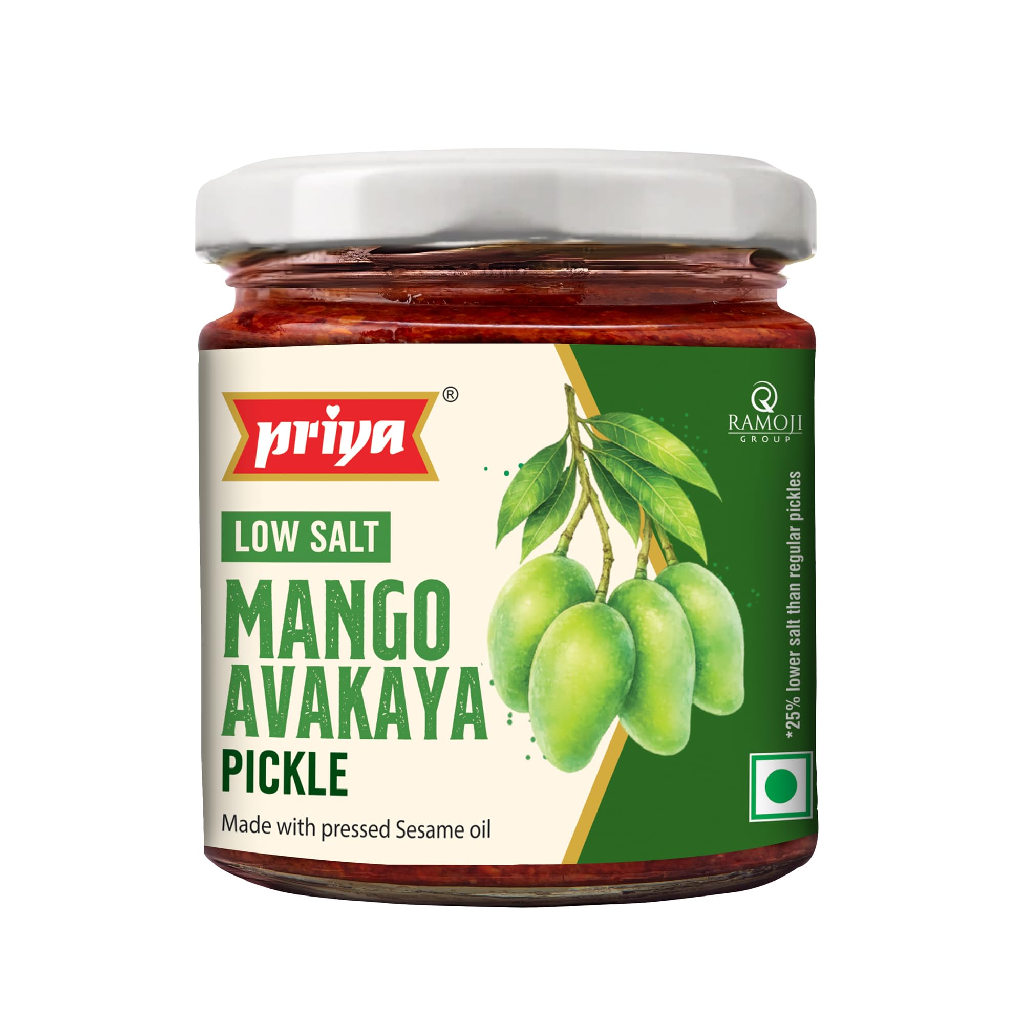 Priya Low Salt Mango Avakaya Pickle, 190g Glass Jar | Homemade Andhra Pickles | Traditional South Indian Taste-image-15