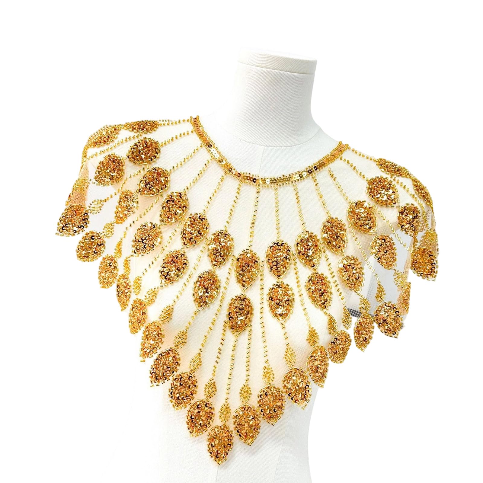 HZBB Beaded Sequins Sew on Collar Patches for Wedding Dress Evening Gown Embroidered Beads Sequins Clothing Applique Polyester with Beads