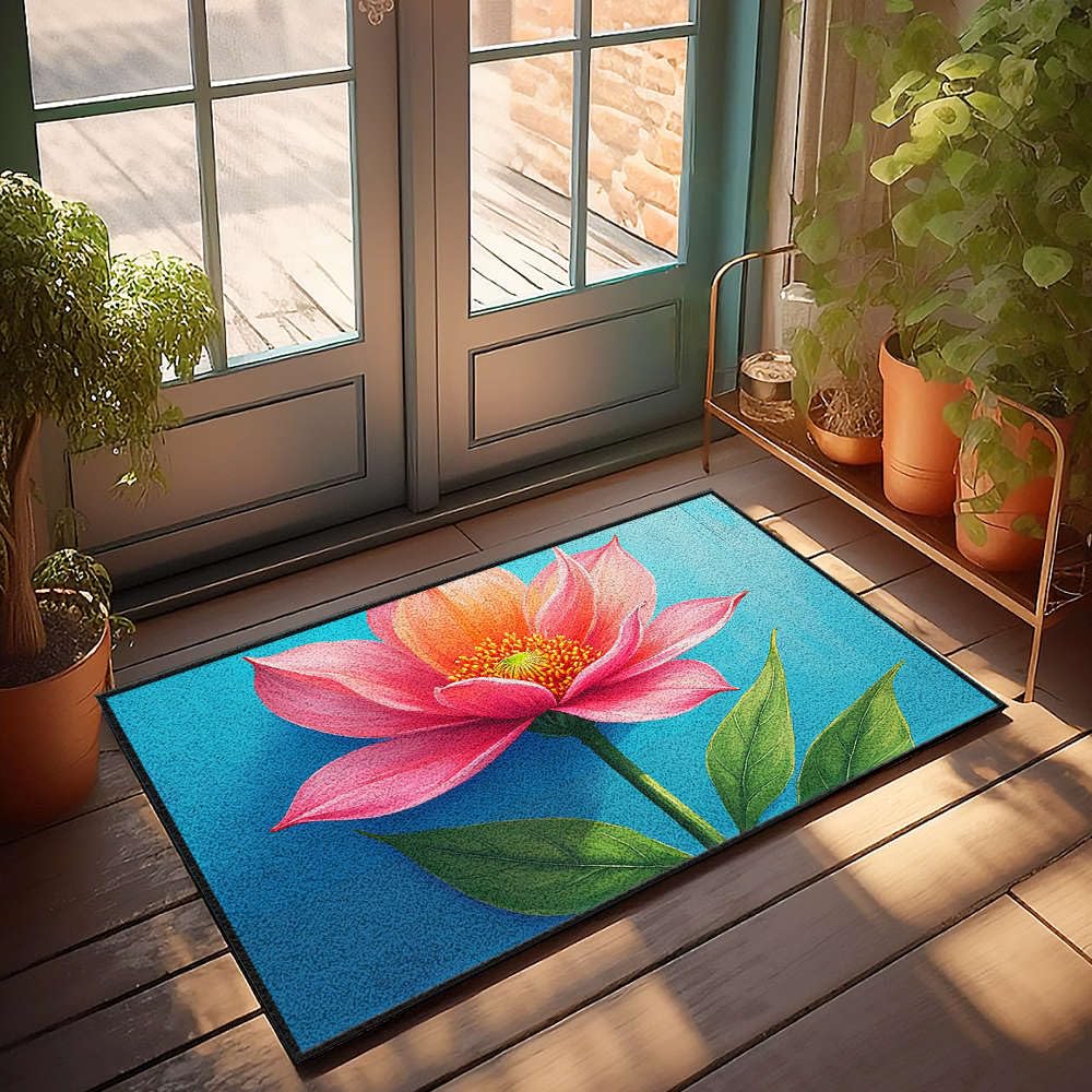 Paillasson avec texte amusant fleur rose pour égayer votre entrée de patio 65x90cm