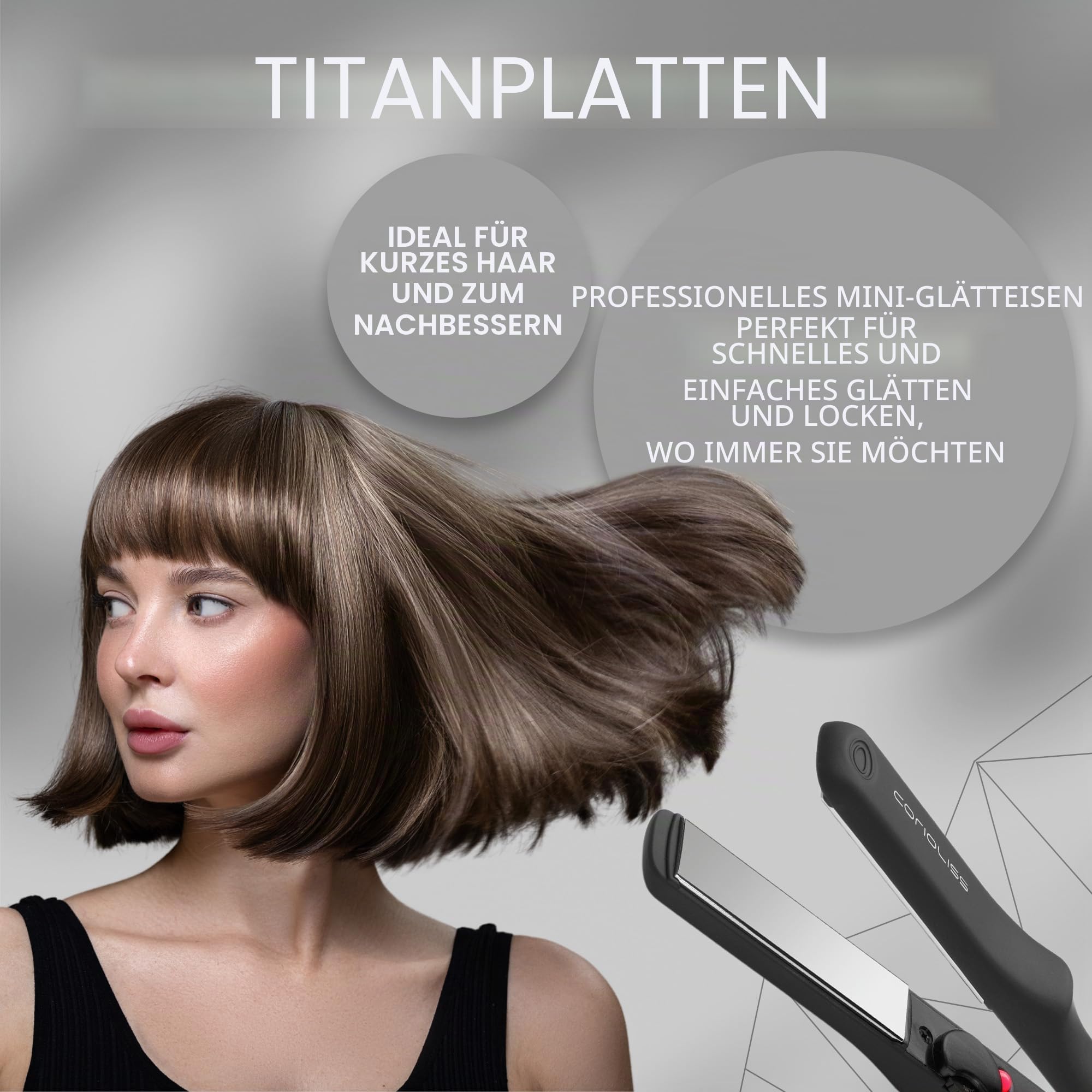 CORIOLISS C-TRIP | Haarglätter für Frauen | Titanium Glätteisen für feines Haar | Professionelles Glätteisen mit Temperaturkontrolle | Mini-Platten (Black)