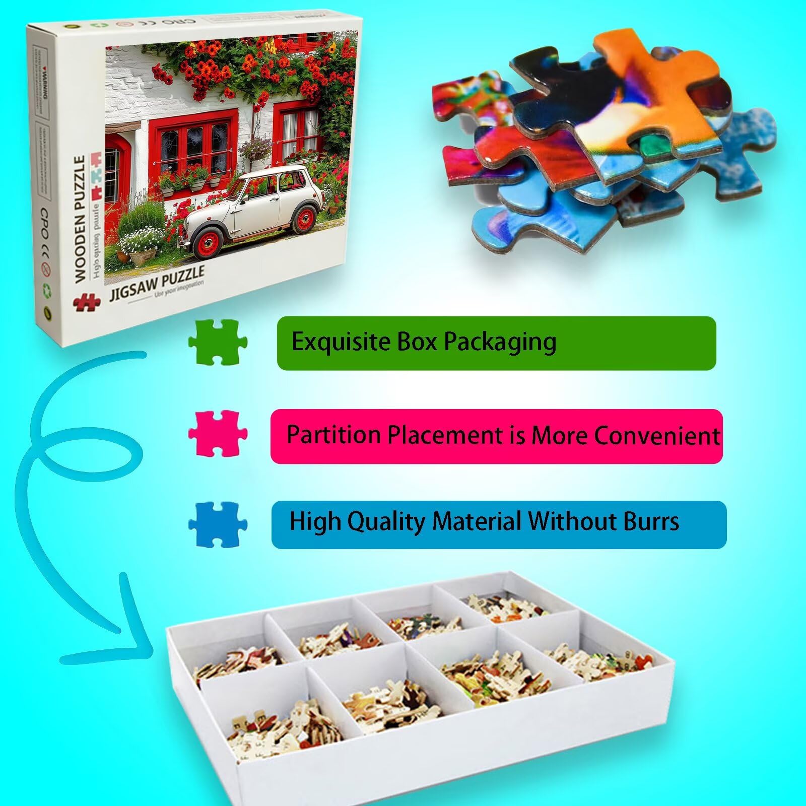 Samochodowe puzzle 1500 elementów, trudne puzzle, drewniane puzzle dla całej rodziny, zestaw "zrób to sam", dla dorosłych, nadają się jako dekoracja ścienna i prezenty dla kobiet, temat: roślina 8p