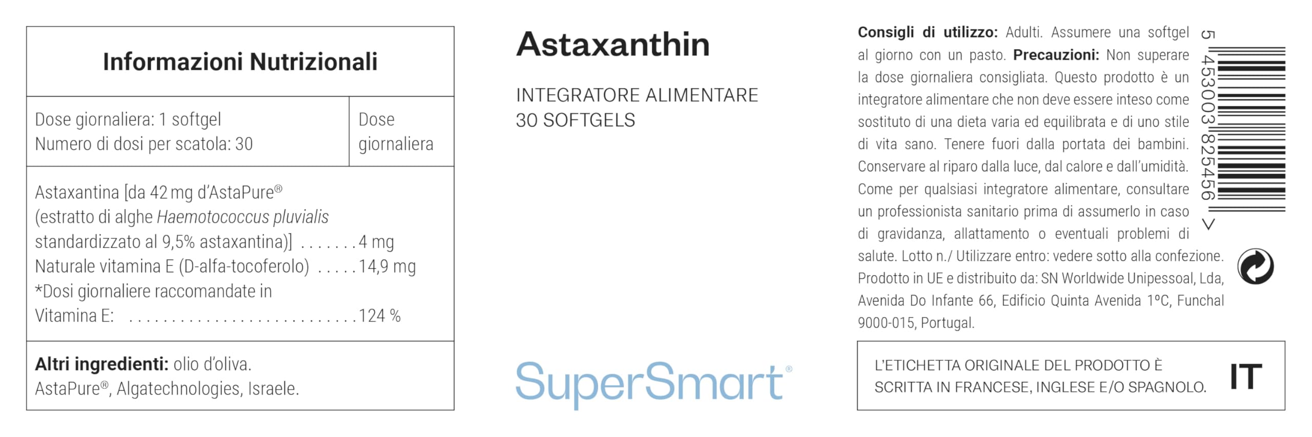 Astaxantina - Potente antiossidante - Estratto di alga Haemotococcus Pluvialis standardizzato al 9,5% di astaxantina - Aiuta a ridurre l'infiammazione - Vegano - Senza glutine - SuperSmart