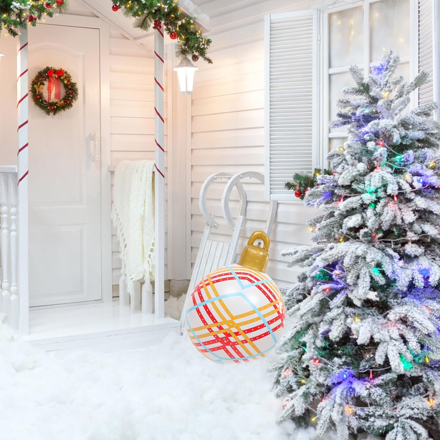 Xmas Decorative Inflatable Ball with PVC Hanging Red Vintage image 3