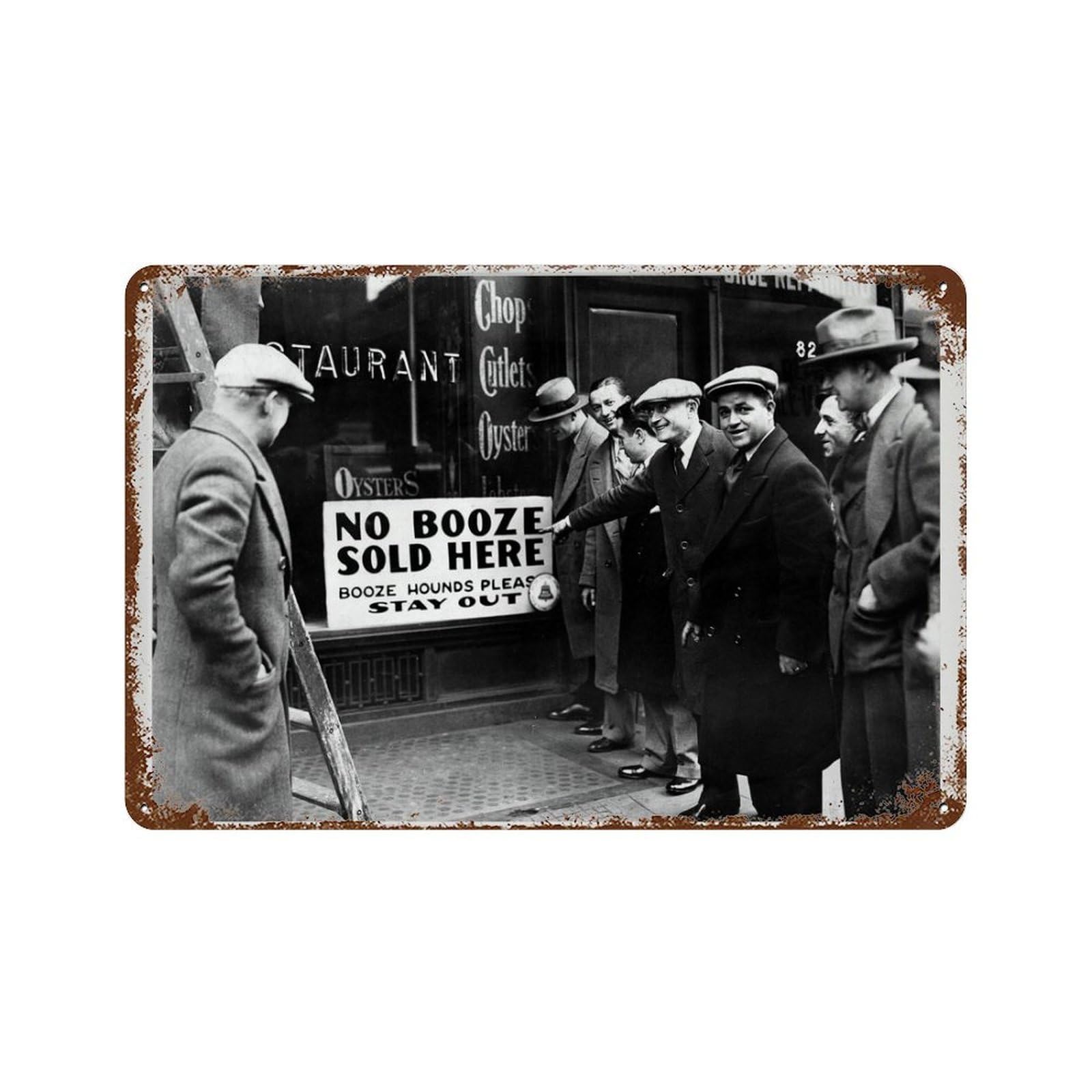 xiaoxiaoshen Prohibition Era Photo， 'no Booze Sold Here' Vintage Bar, Speakeasy Bourbon Wall Decor Art Metal Tin Poster Modern Home Decor Art Home Bar Shop Decorations Vintage Sign 20x30cm