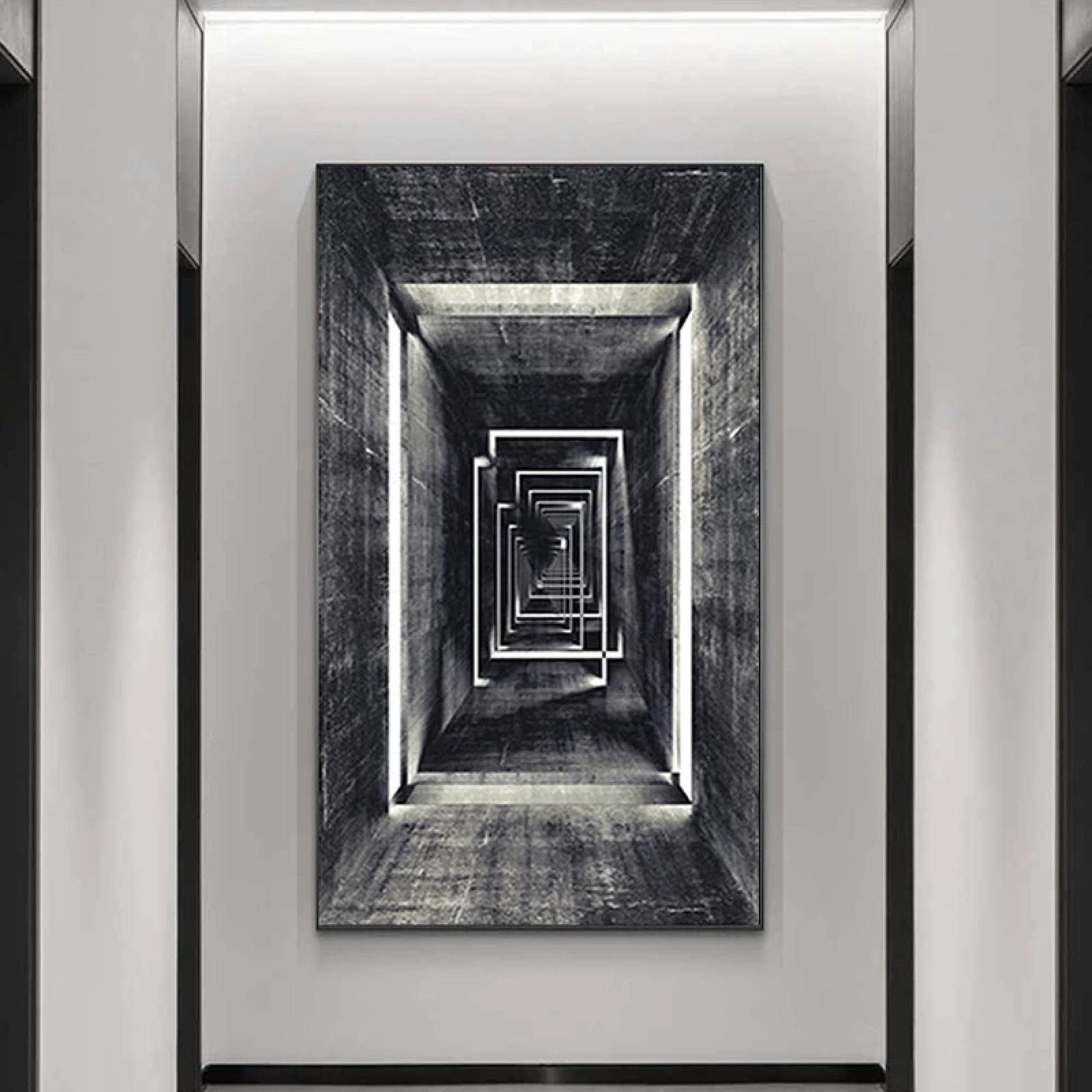 KADING Retro Astratta Geometrica Spazio Dipinti su Tela Parete di Arte Visiva Corridoio Infinito Poster e Stampe Immagine Home Decor 85x170 cm (34x67in) Con cornice