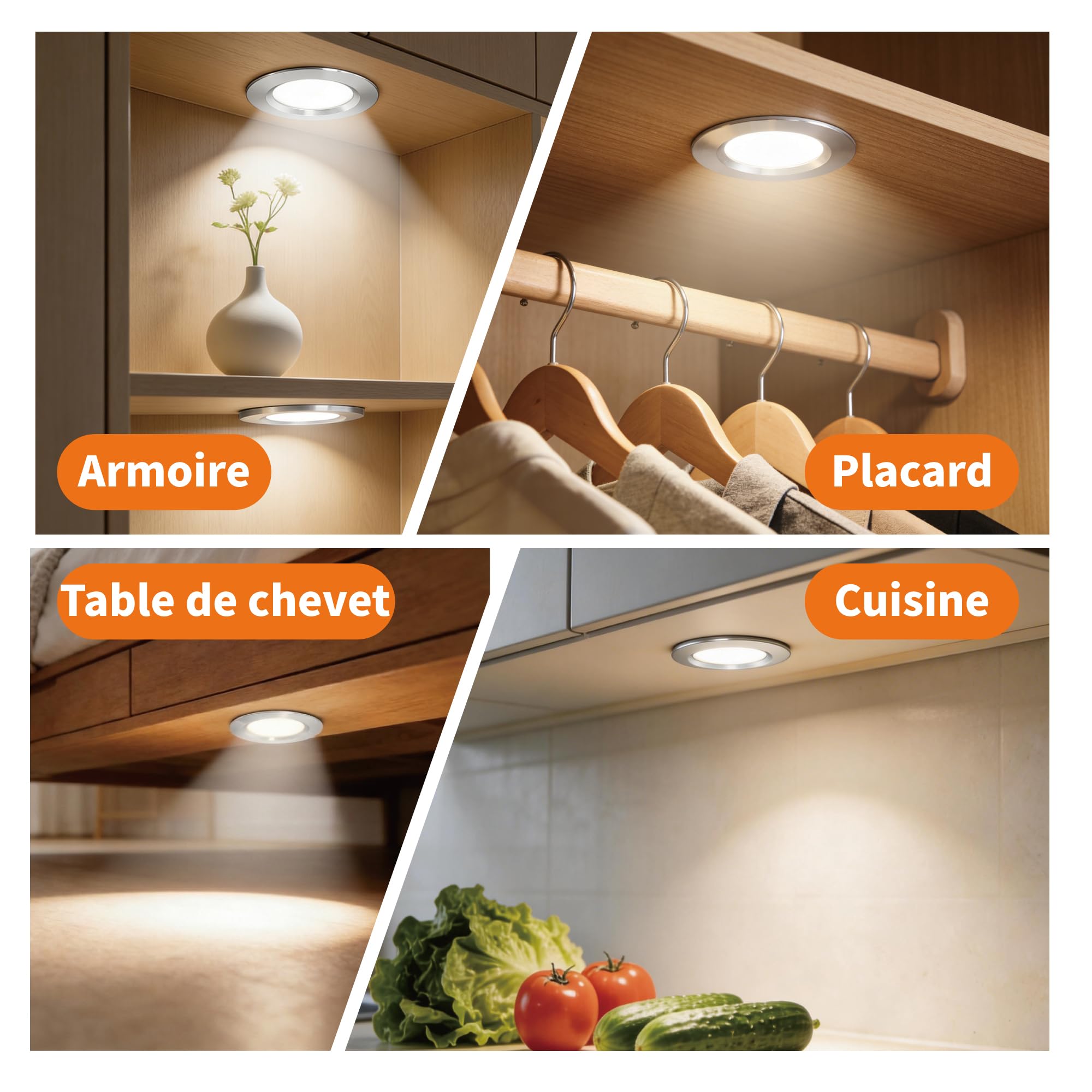 Lot de 6 Spot LED Encastrable Extra Plat 3W 12V, Plafonnier Salle de Bain avec Transformateur 230V, Trou 55-58mm, Argenté Blanc Chaud