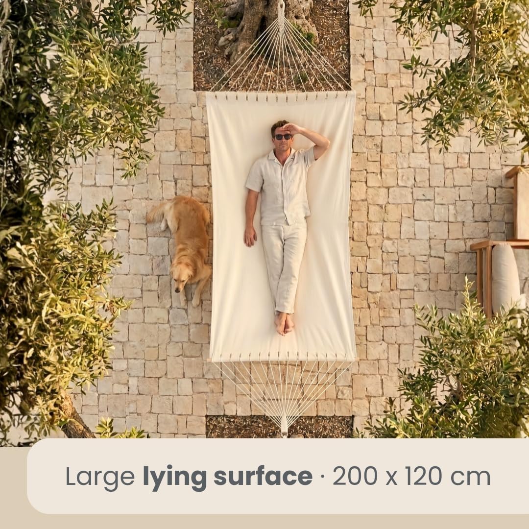 AMANKA XXL hamak dwuosobowy z dr??kiem, 200 x 120 cm, dla dwóch osób, be?owy