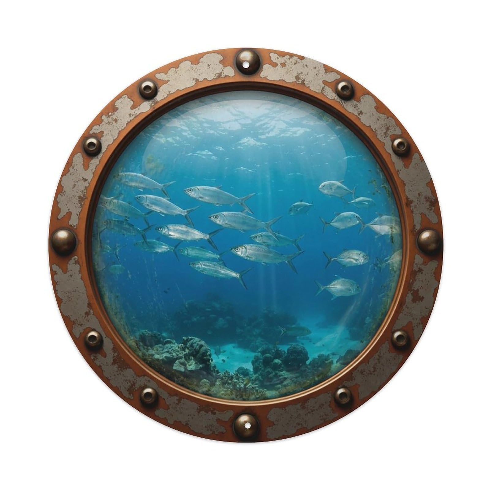 Gead 8X8inch Style Vintage Porthole Milkfish Nautical Window View Metal Tin Sign