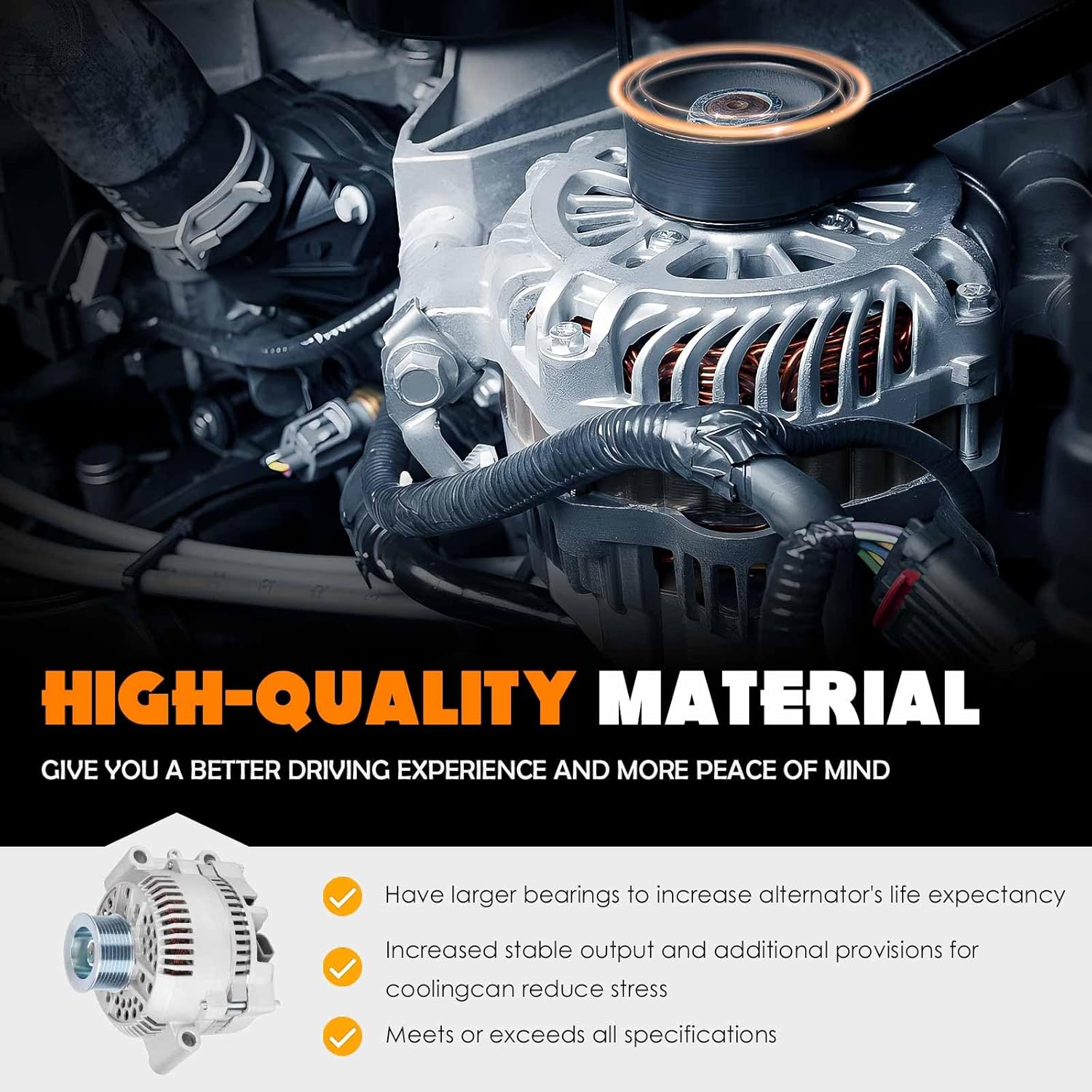 130 Amp Alternator 7.3L Diesel Fit for Ford F-250 1995 1996, for F-350 1995-1997, for E-350 Econoline 1995-1998, for E-350 Econoline Club Wagon 1995-2002, for E-350 Club Wagon 2003 F5UU-10300-BA