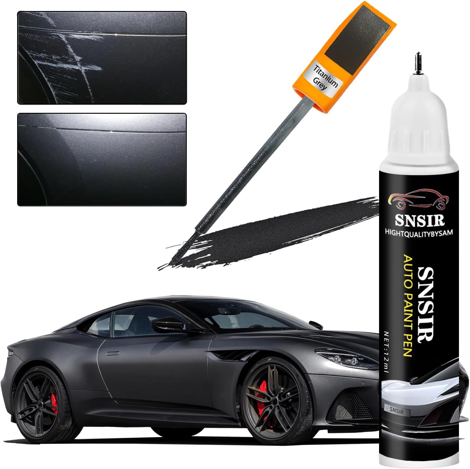 Gray Touch Up Paint for Cars, Automotive Scratch Repair Two-In-One Pen, Premium Remover for Deep Scratches 0.4 fl oz (Gray)