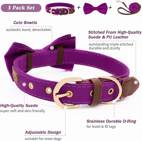 Miniatura 2 de Juego de collar y Laesh para perro, collar ajustable con lazo para perro, correa y collares de cuero suave para cachorros pequeños, medianos y