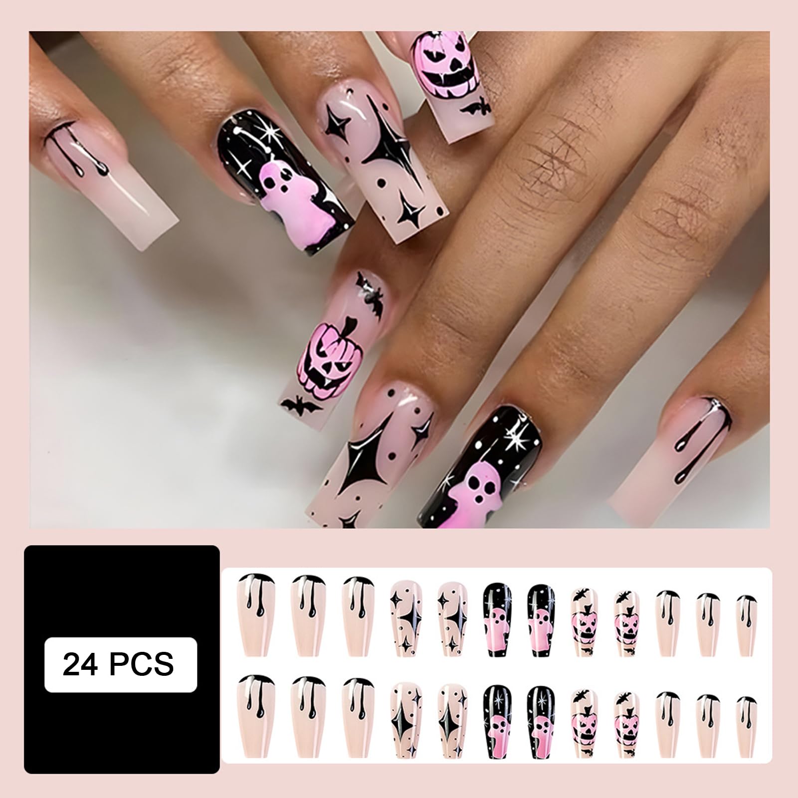Amazon.co.jp: 24 PCS プレスオンネイル ハロウィンフェイクネイル 