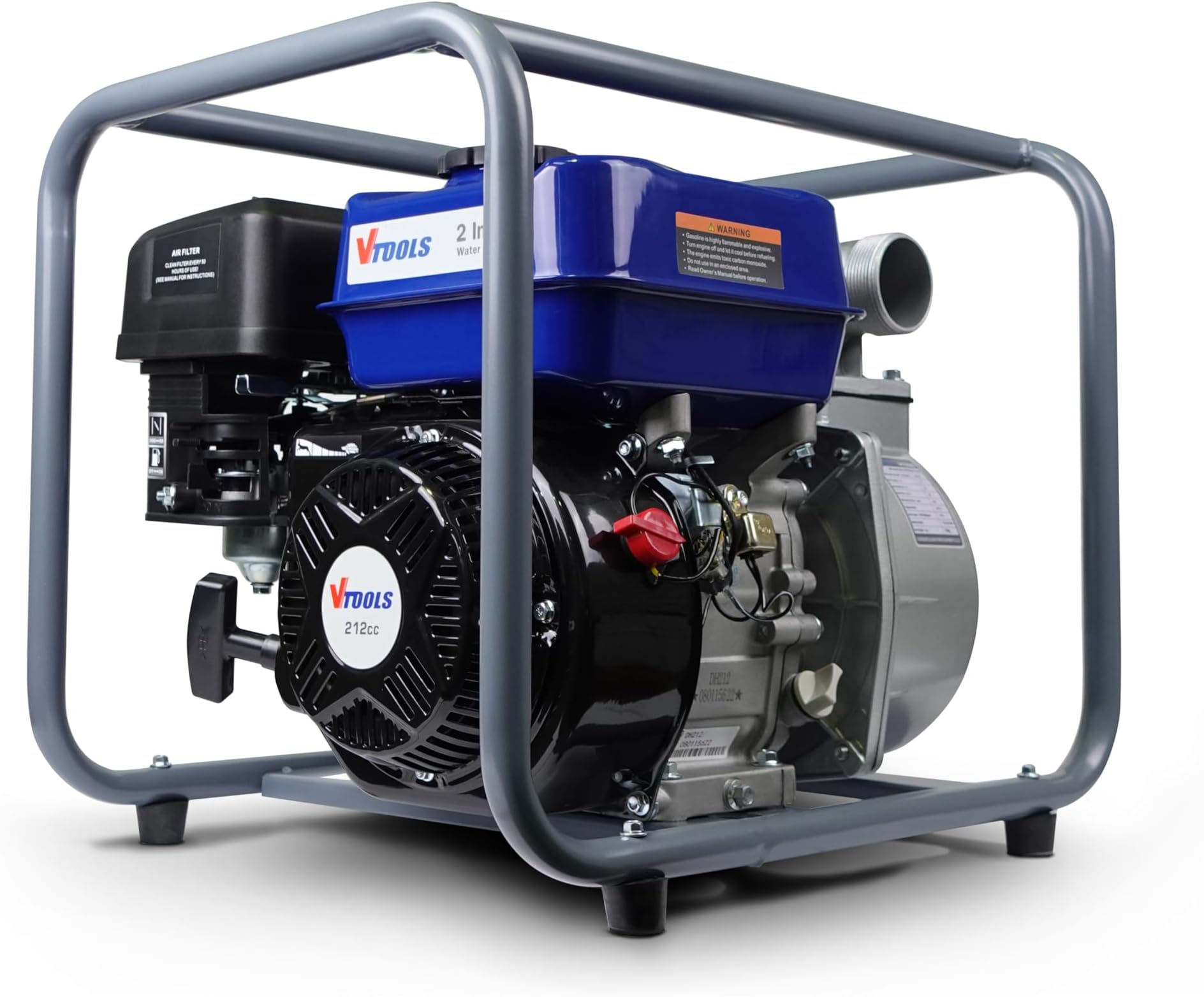 VTOOLS 3600RPM High-Performance Water Pump, 212cc 4-Stroke Engine, OHV, Air Cooled, Single cylinder, Low Oil Sensor, Run time 50% 2H, for Garden Watering Pond Cleaning, blue, VT1520