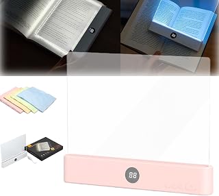 Smart LED Book Light, 2026 New Rechargeable Clear Full Page Reading Light 3 Colors & Timer Dimmable Panel, Flat Bookmark Lamp, Booklights for Accessories Book Lovers in Bed at Night (Pink, L)