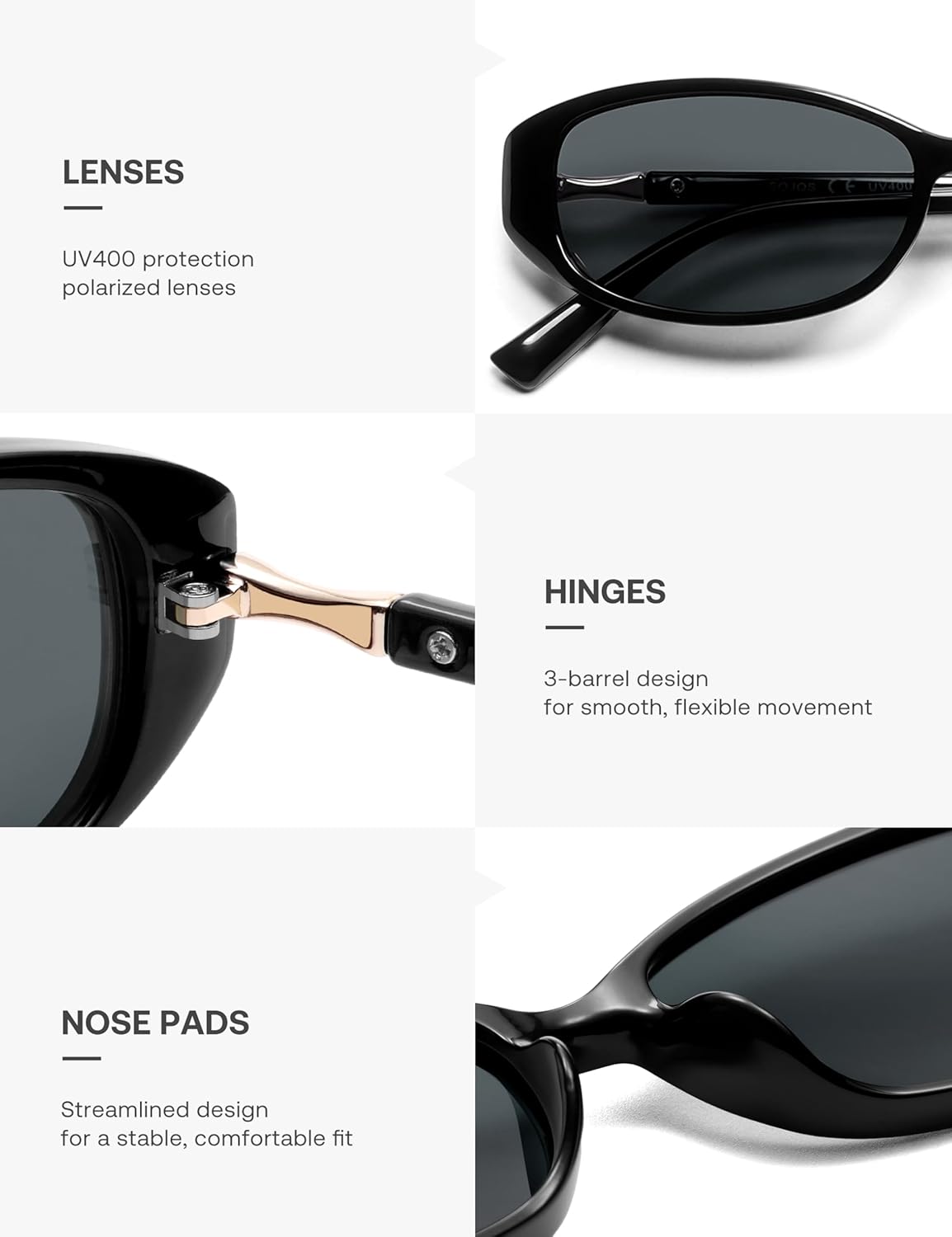 SOJOS Trendy Polarized Retro Oval Sunglasses for Women Chic 90s Sunnies Lightweight Narrow Shades SJ2641 - Image 5