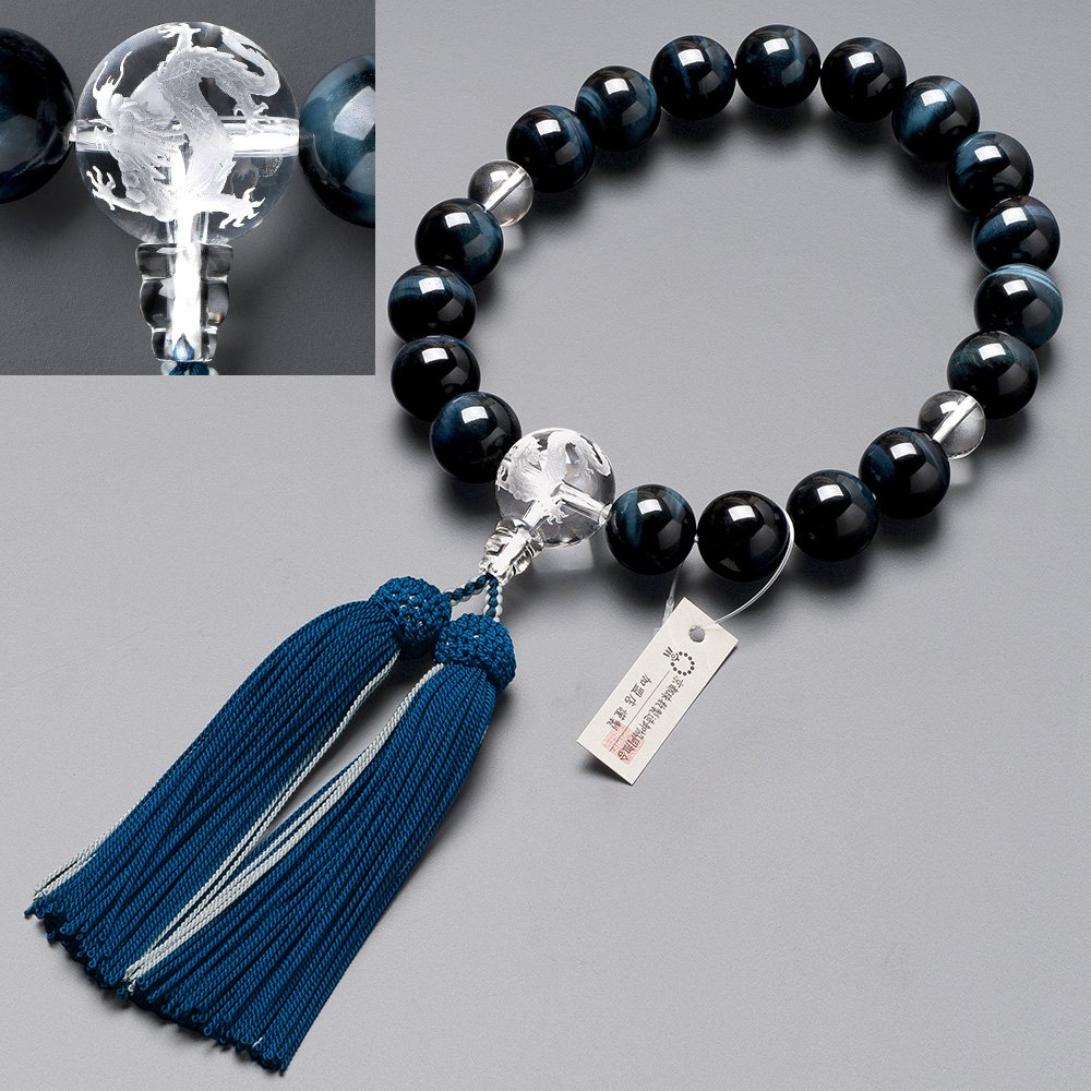 Amazon｜[仏壇屋 滝田商店] 京念珠 数珠 男性用 青虎目石 龍彫り本水晶  