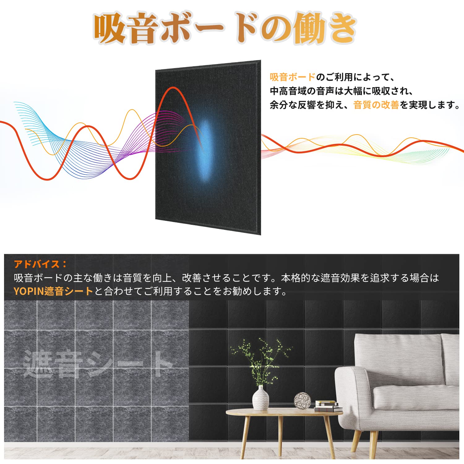Amazon.co.jp: YOPIN 吸音材 200kg/m³ 高密度 吸音ボード 吸音対策 