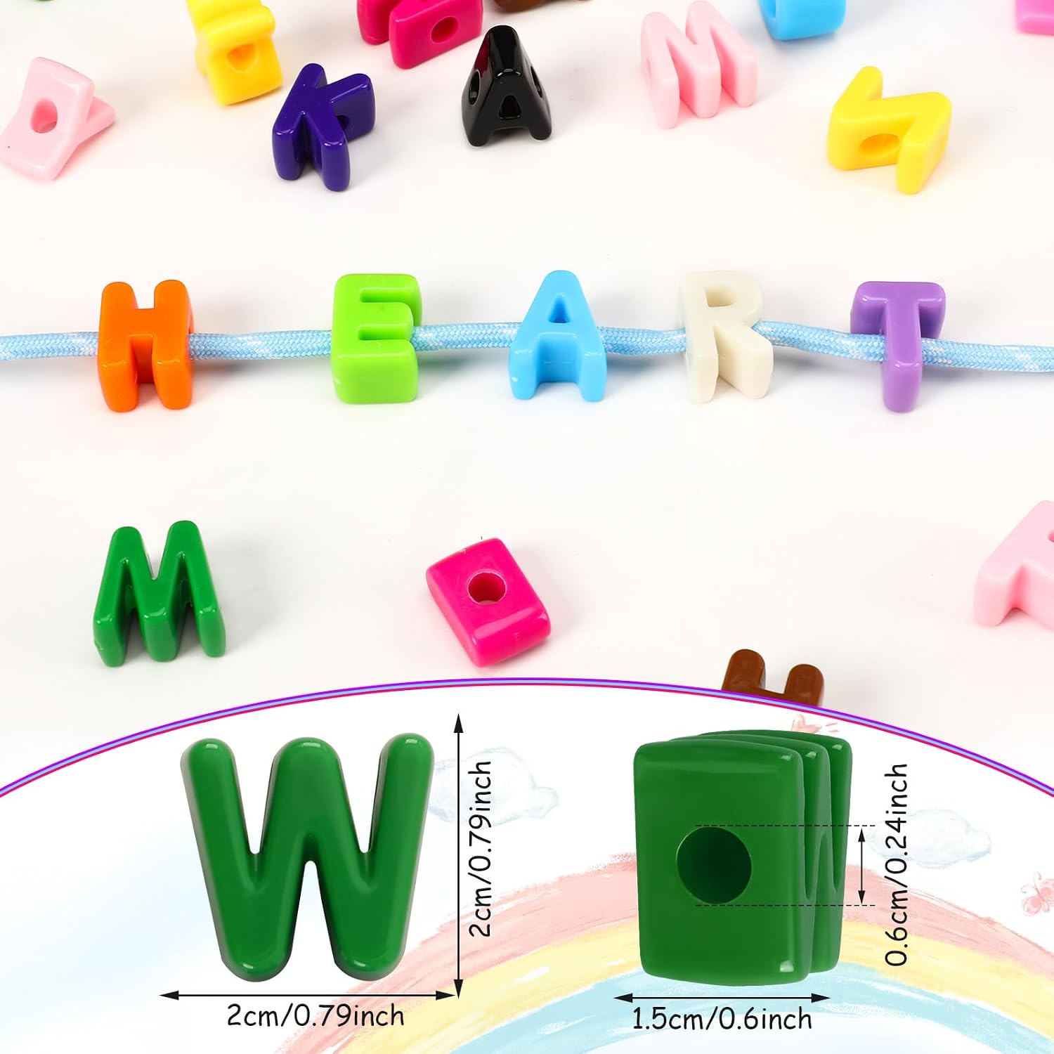 UPINS 78Pcs Large Acrylic Letter Beads for Paracord Keychains Bag Charms | Colorful Chunky Big Alphabet Lettering, DIY Jewelry Maker Crafts, Personalized Name Decorating, Mix Assorted A-Z Starter Kits