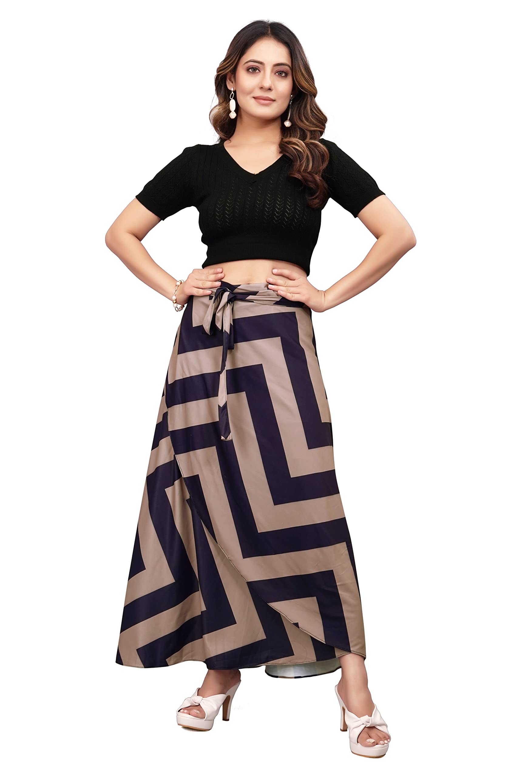 Women Western Looks Long Wrap Around Skirt Free Size.