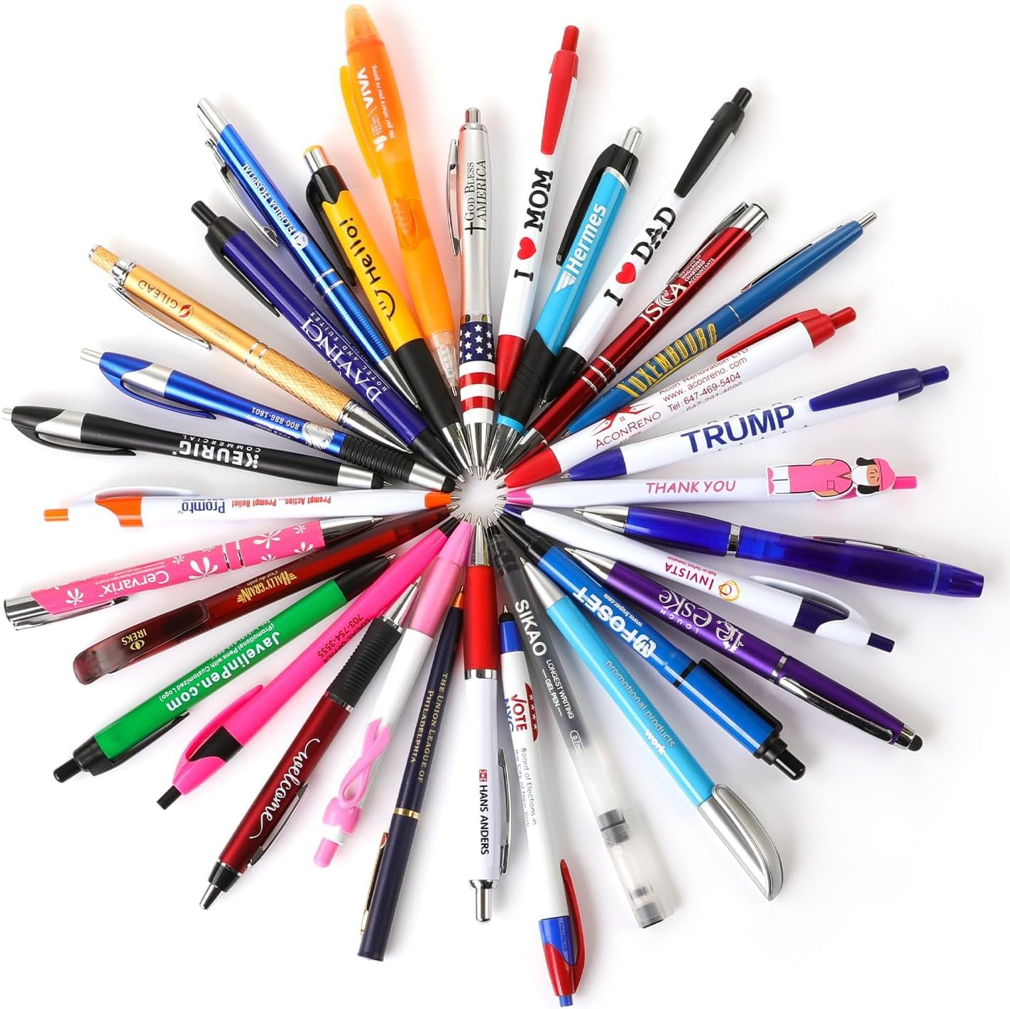 Wholesale Lot of 100 Misprint Pens Bulk, Assorted Ballpoint Pens Smooth Writing, Blue Black ink Misprinted Random Pens for Waitress Server Office School