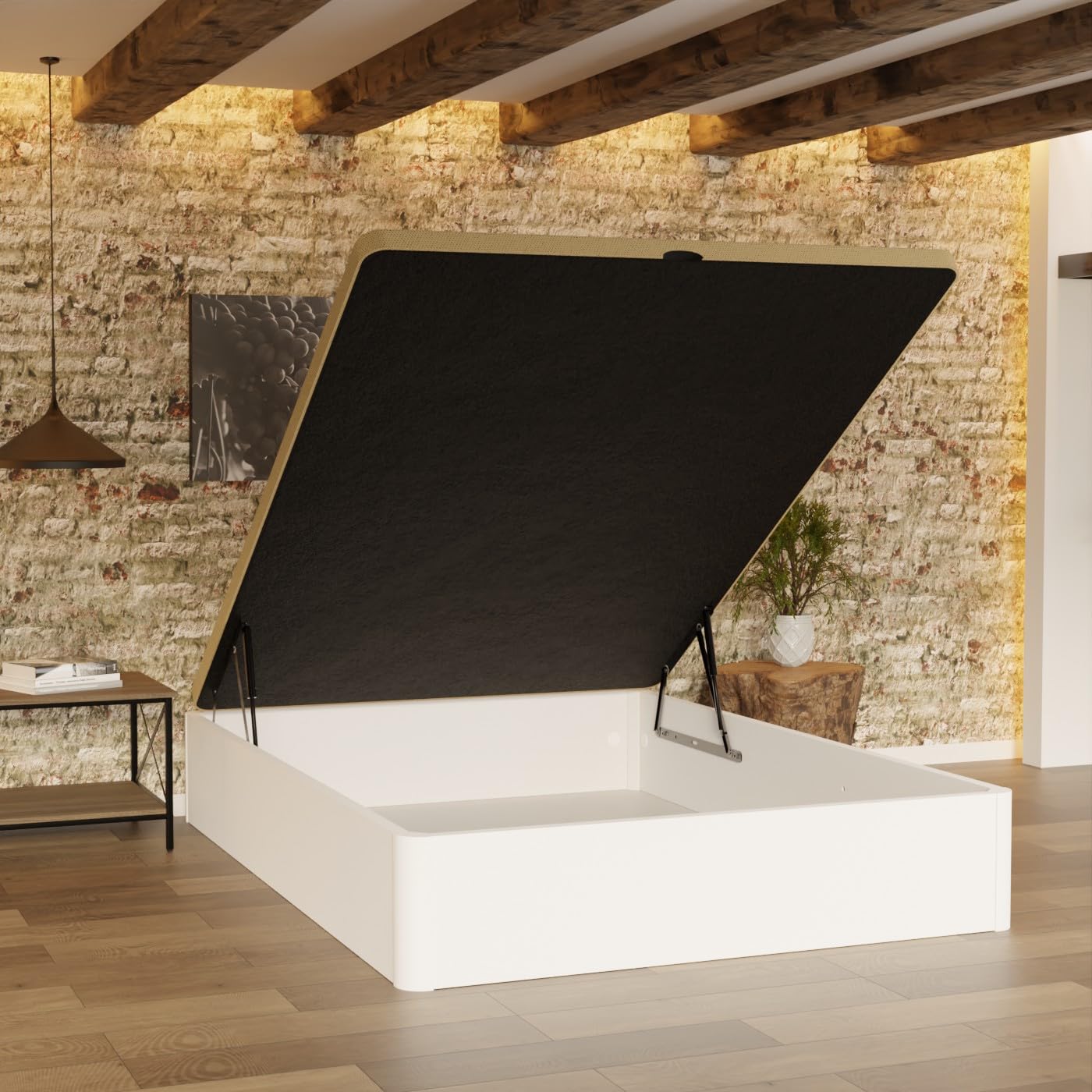 amuéblate Online - Canapé Abatible de Madera Súper Reforzado con Gran Capacidad, Esquinas Redondeadas, 135 x 190, Blanco