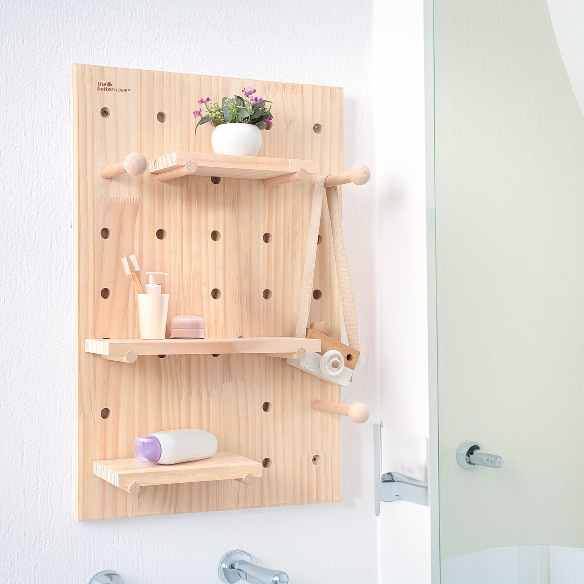 The Better Home Pinewood Pegboard Organizer(24X16Inch)|Wooden Shelf for Wall | Wall Shelf for Living Room, Office, Bedroom | Wall Hanging Shelf | Wooden Key Holder| Storage Organizer-image-22