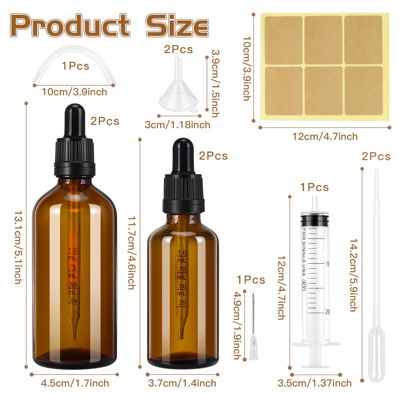 8 Flaconi Contagocce In Vetro Ambrato 30ml - Con Accessori Per Oli Essenziali E Liquidi - Foto 11