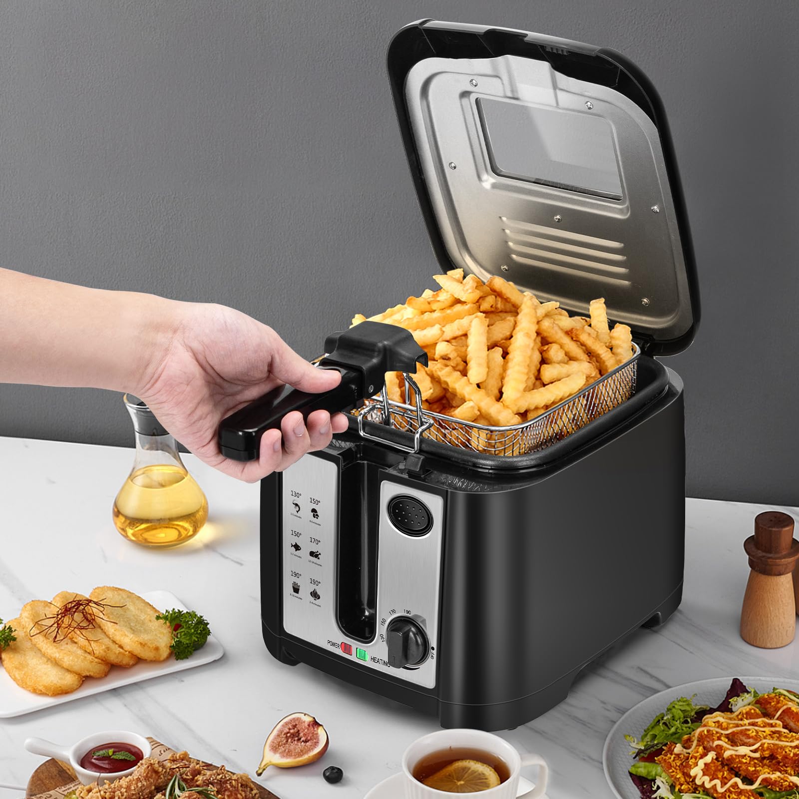 Aigostar Olivia - Freidora con capacidad de 2,5 L, 1650 W, libre de BPA, con ventana transparente, control de temperatura e indicador, negra