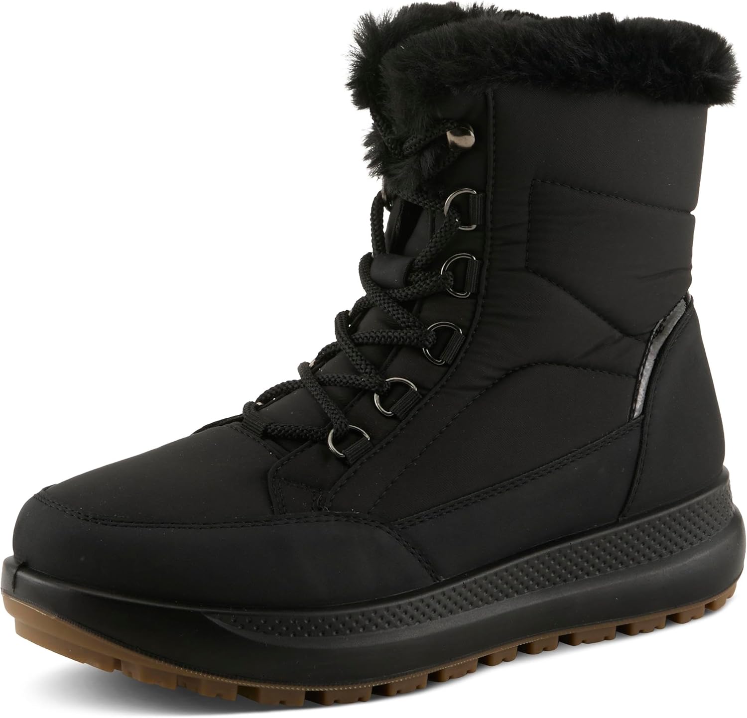 Flexus LAROUI Women’s Waterproof Winter Bootie – Faux Fur Lined Nylon Upper with Platform Sole and Slip-On Ease – Cold Weather Ankle Boot