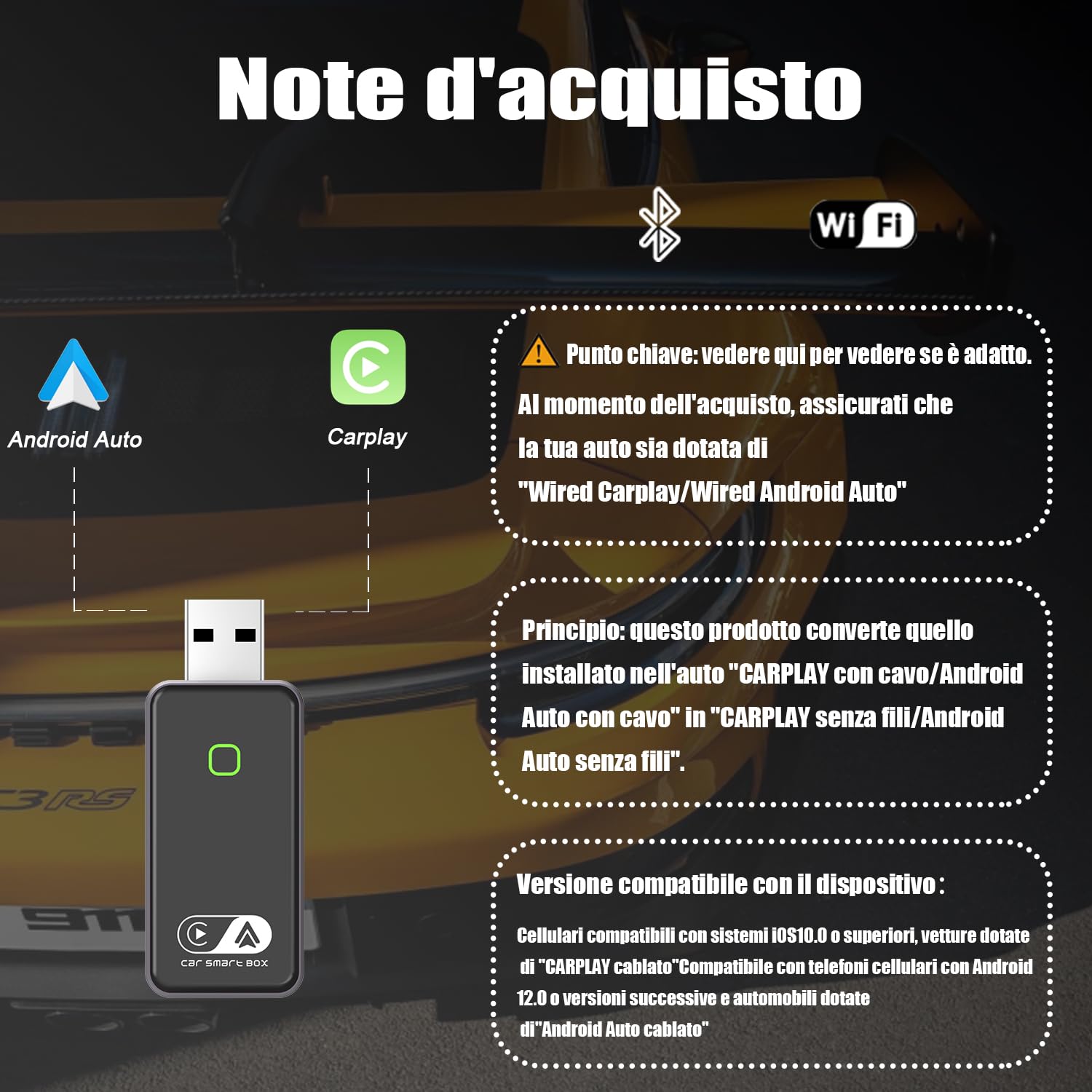 CarPlay Wireless ios & Android Auto Wireless Adattatore [2-in-1], Adattatore Converti Wired in Wireless Android Auto Wireless per Auto con Funzione Carplay o Android Auto, connessione automatica