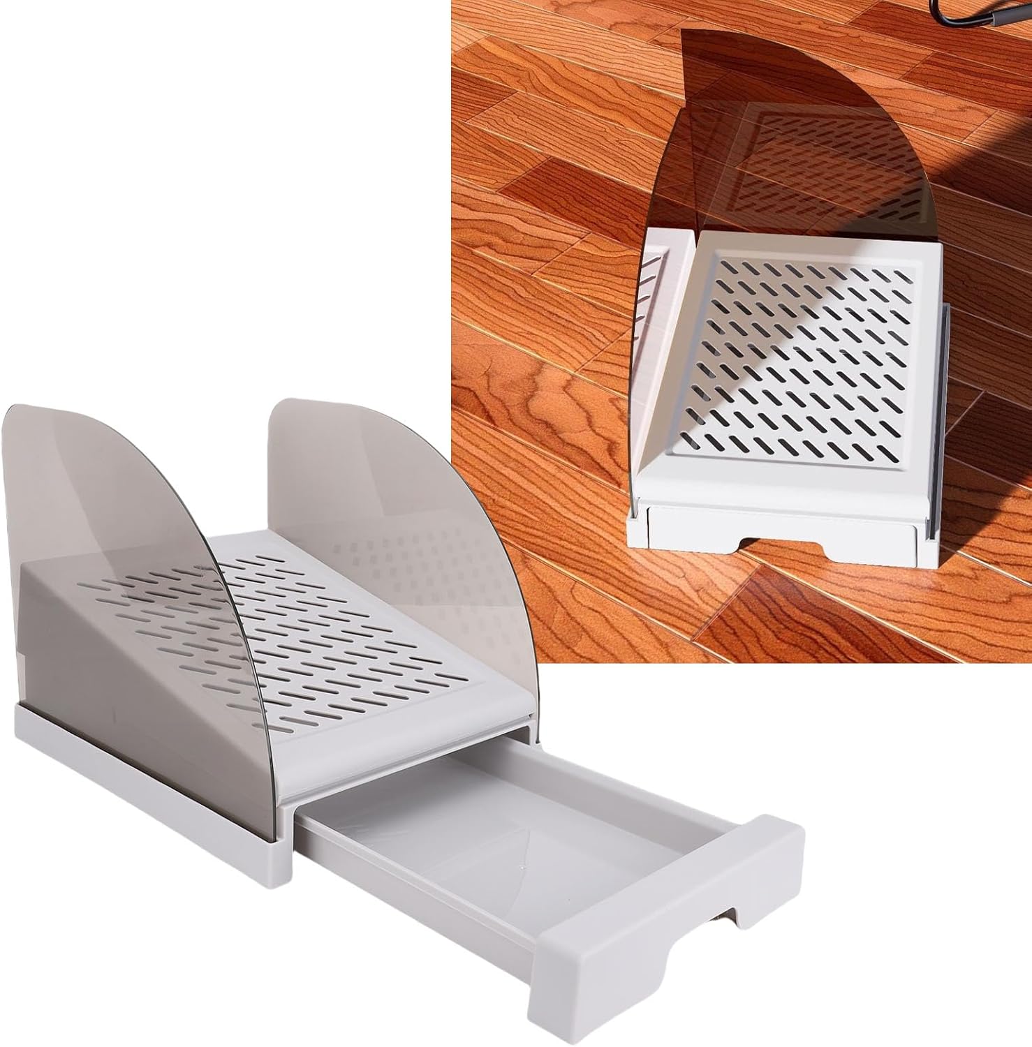 Cat Ramp for Litter Box, Adjustable Height Cat Ramp Elevated Litter Step Stool with Drawer and Baffles, Anti Tracking, Easy to Clean, for Small Elderly (Grey)