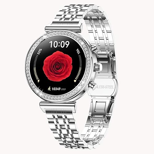 Miniatura 10 de Yihou Relojes inteligentes para mujer, rastreador de actividad física con diamantes, modos multideportivos, monitor de frecuencia cardíaca, Oro