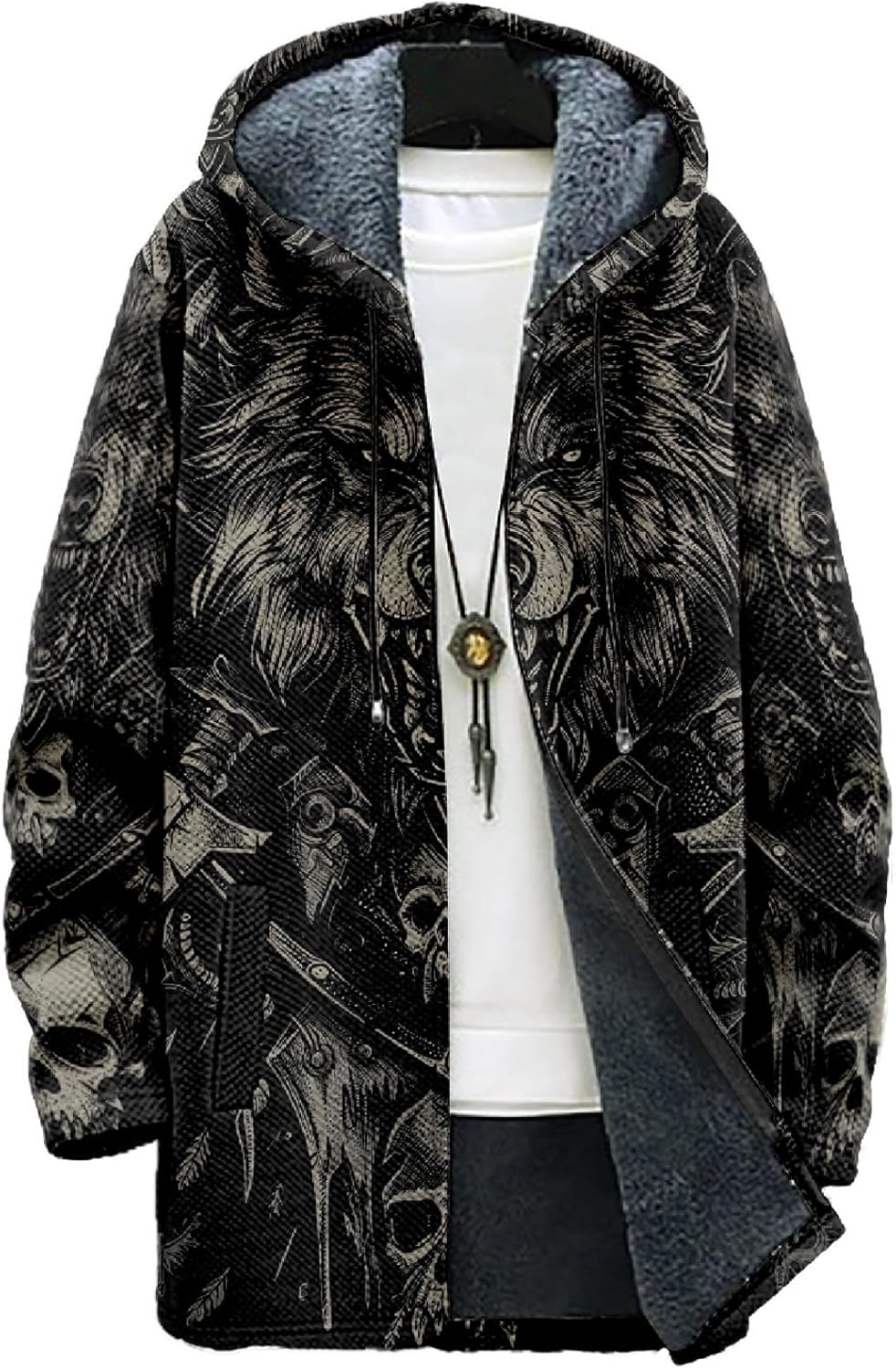 MARSVOVO Cool Hippie Long Cardigan Hoodies for Men Zipper Fleece Lined Knit Coat Skull Animal Print Graphic Jackets