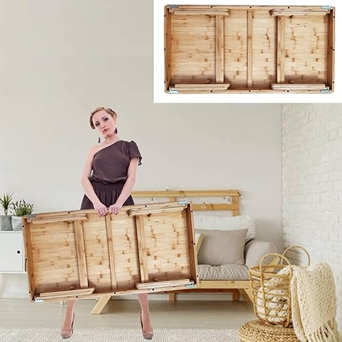 Miniatura 7 de Mesa de café plegable de bambú, mesa de comedor de piso bajo, mesa plegable oriental plegable para sala de estar, espacios pequeños, mesa de pícnic,