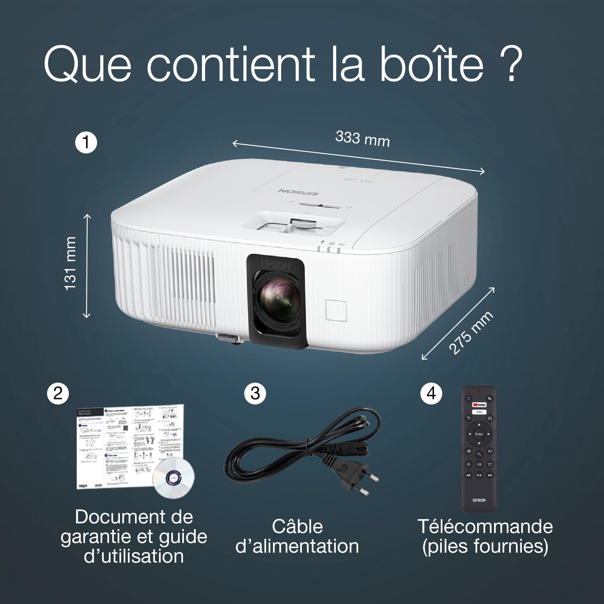 Epson EH-TW6250 | Projecteur 4K Pro-UHD | 2 800 lumens | 3LCD | Android TV | Affichage 500 Pouces (12,7 m) | Configuration Facile avec Correction du trapèze | Domicile et Jeux vidéo | Blanc