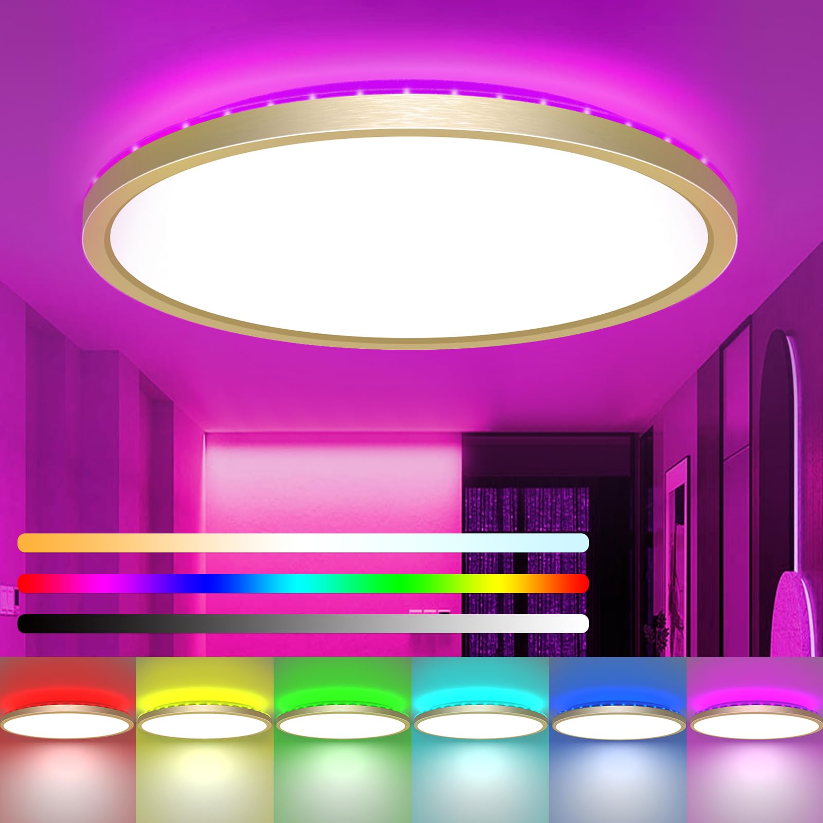 zemty 24W 3200LM LED Deckenleuchte Dimmbar, RGB Deckenlampe Farbwechsel für Kinderzimmer Schlafzimmer