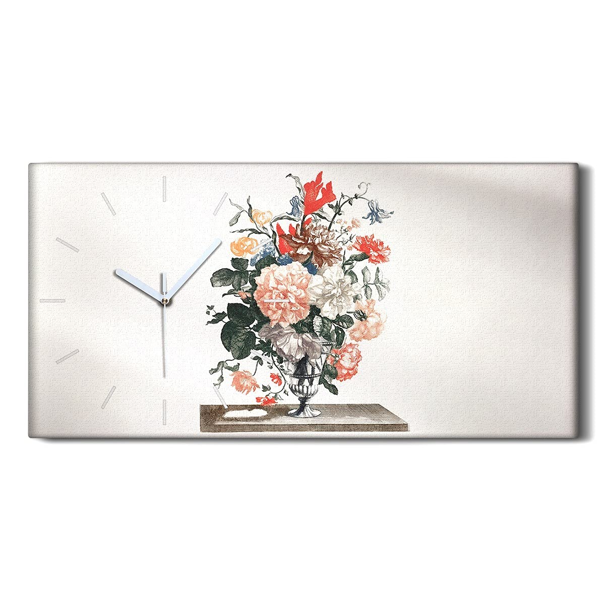 Horloge sur Toile Art Moderne Salon - Image Décoration Murale Fleurie 60x30cm