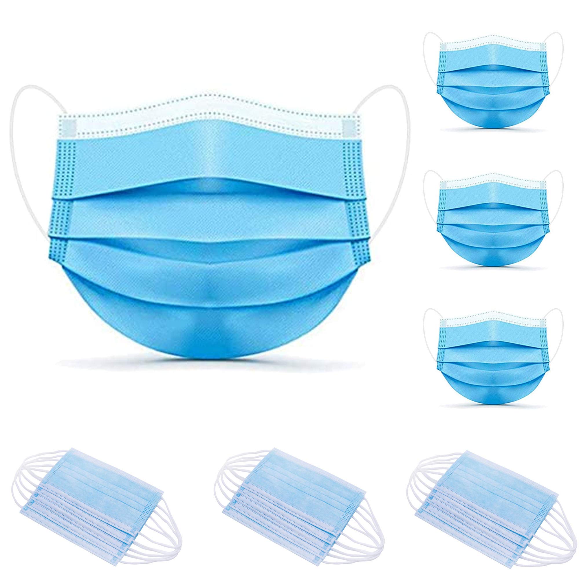 3ply Blue Face Masks Pack 50 Disposable 3layer Adjustable Cover