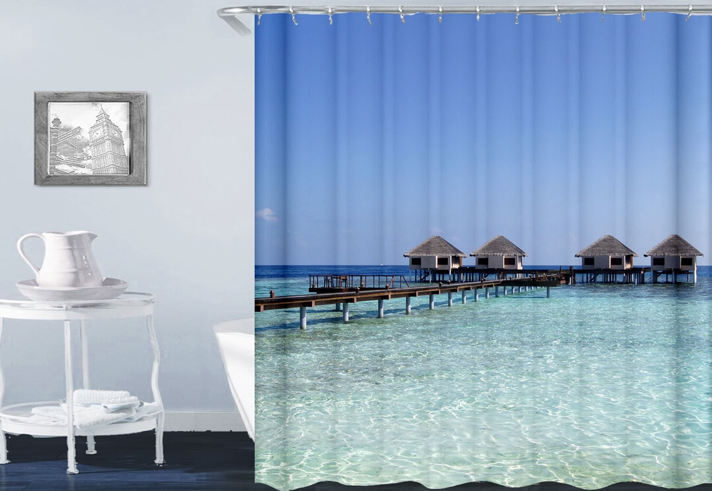 Rideau de douche KnSam paysage de mer en polyester imperméable 165x200cm