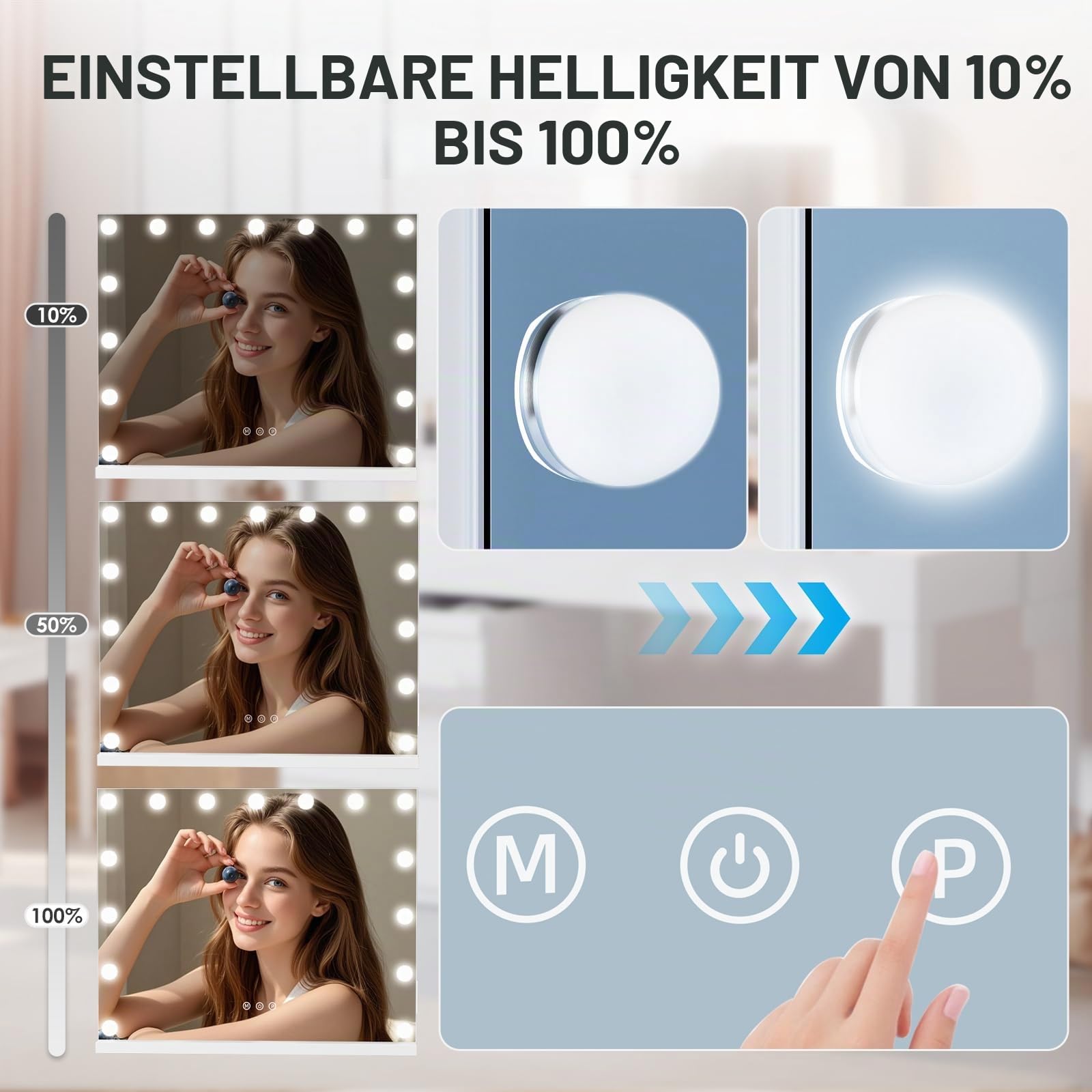 Hollywood Kosmetikspiegel für Make-up mit Lichtern, 58 x 46 cm
