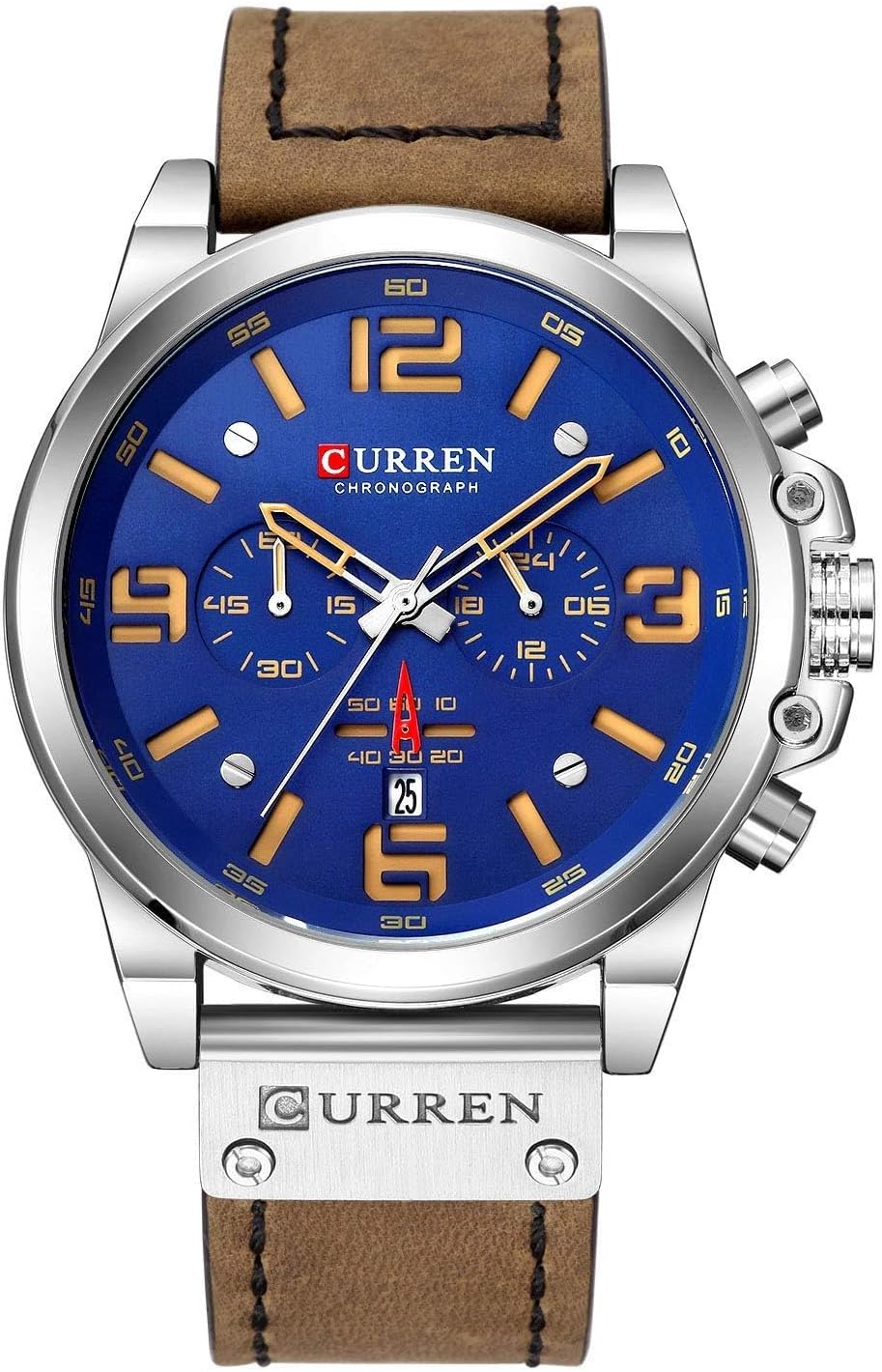 FANMIS Mens Sport Military Analog Quartz Watch Classic Chronograph Sandwich Dial Business Dress Waterproof Watch Multifunctional Wristwatch with Leather Strap