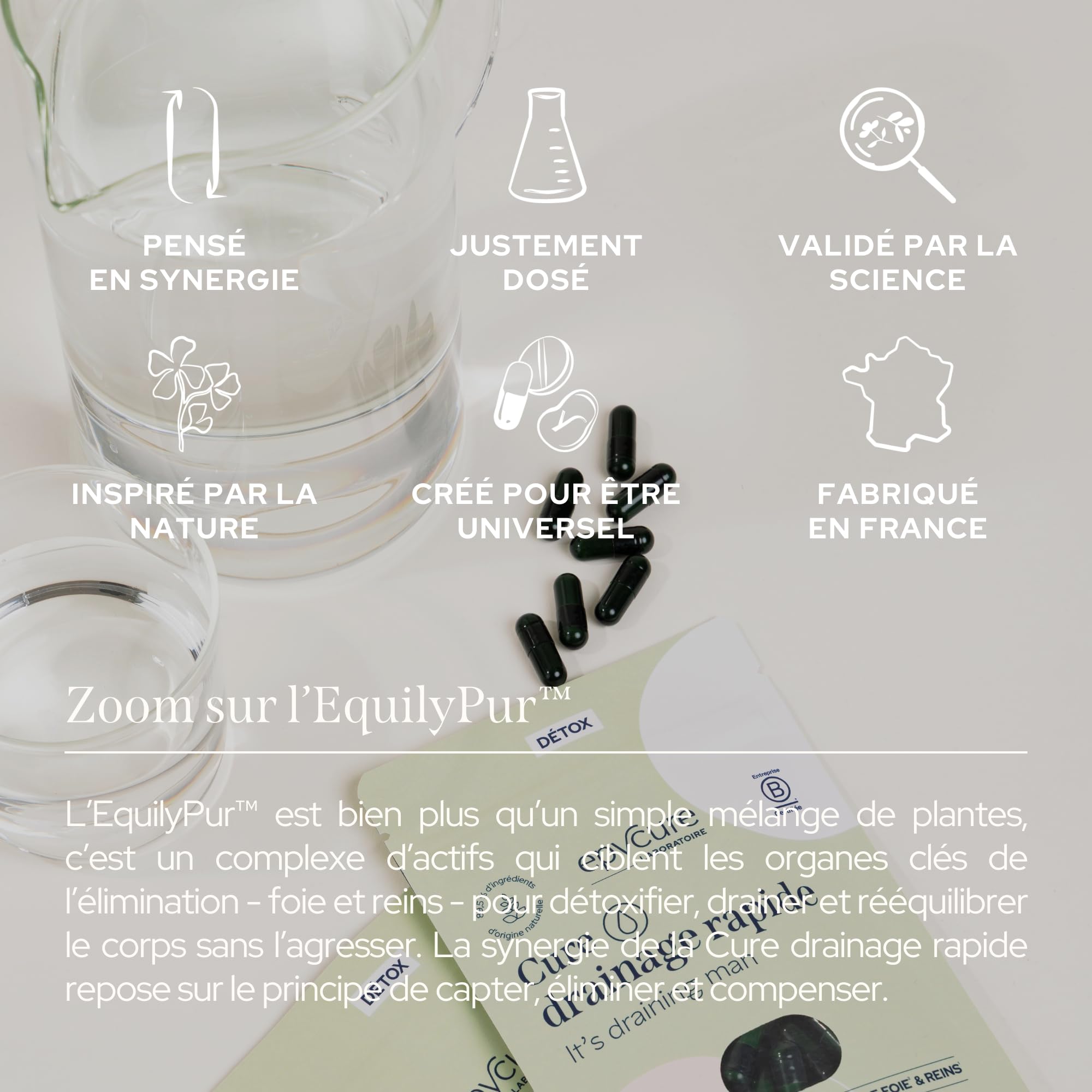EPYCURE - Cure Drainage Rapide - Élimination des Toxines et Rétention d’Eau - 89,5% Naturel Orthosiphon, Pissenlit, Grande Aunée, Magnésium - 15 Jours - Vegan