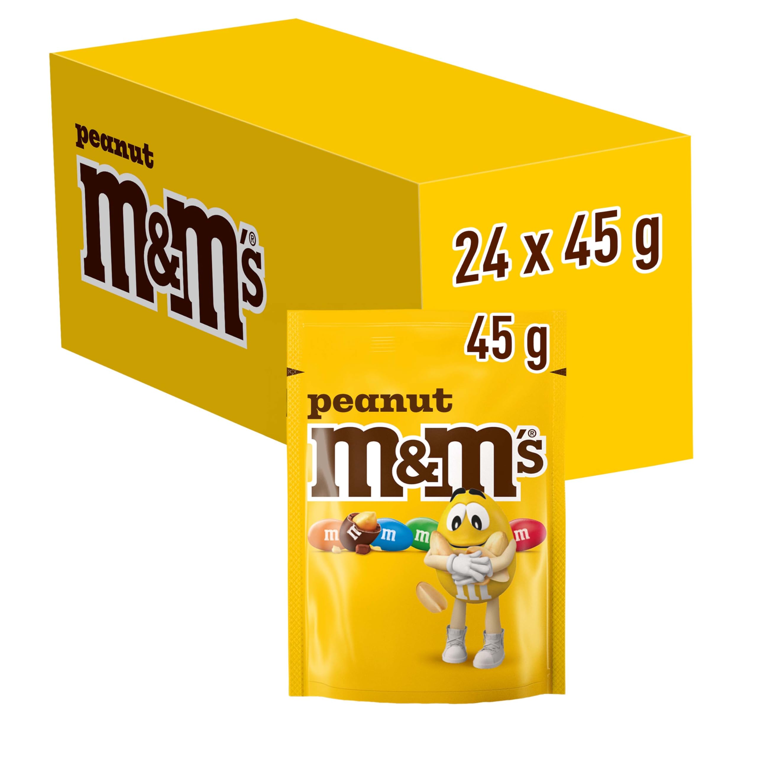 M&M'S Peanut Bulk Box, Milk Chocolate Gifts & Movie Night Snacks, 24 Packs of 45 g