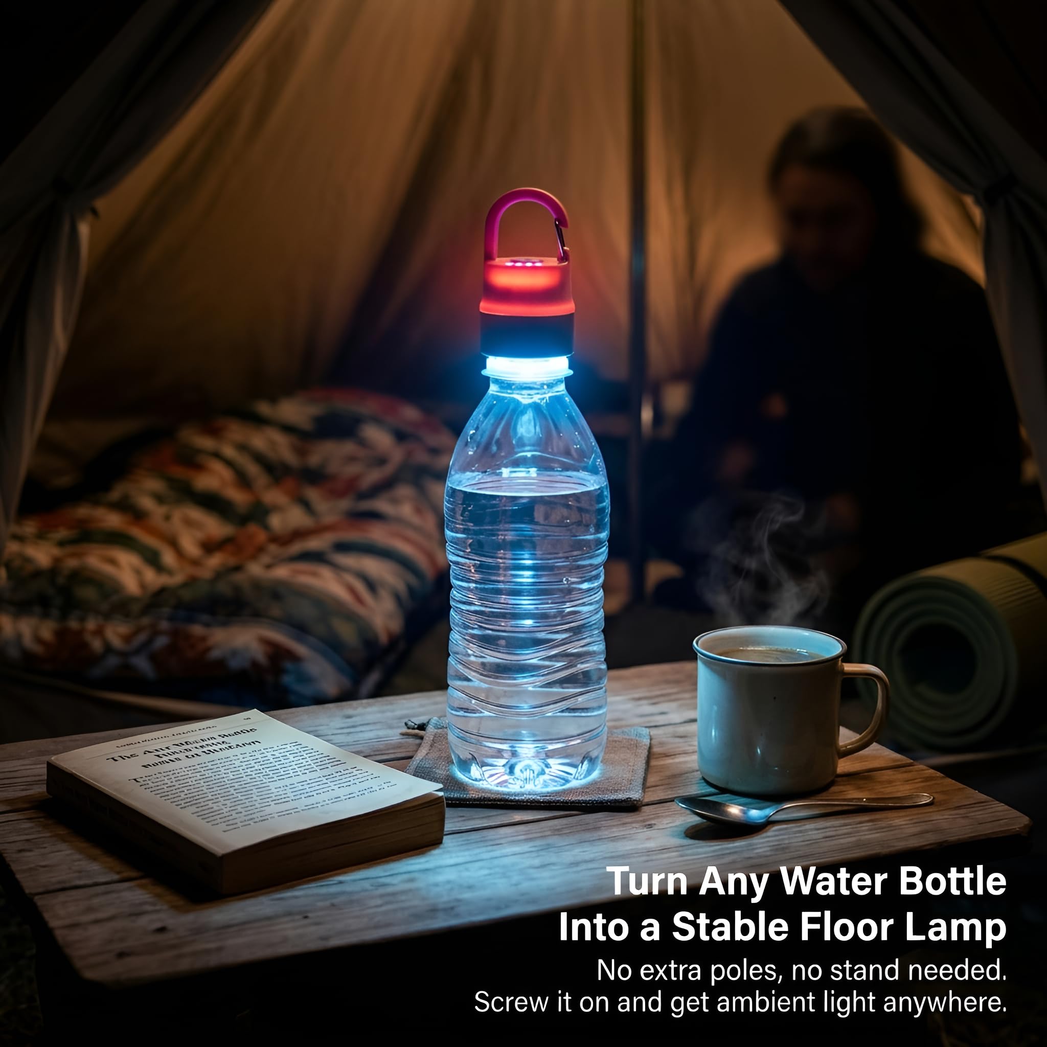 POCKETMAN Lanterna da campeggio ricaricabile a LED, 6 colori, USB-C | Confezione da 6 pezzi, 6 colori, 37 g ultra leggero, 10 modalità, RGB, IPX4 impermeabile, filo per bottiglia, gancio, USB-C