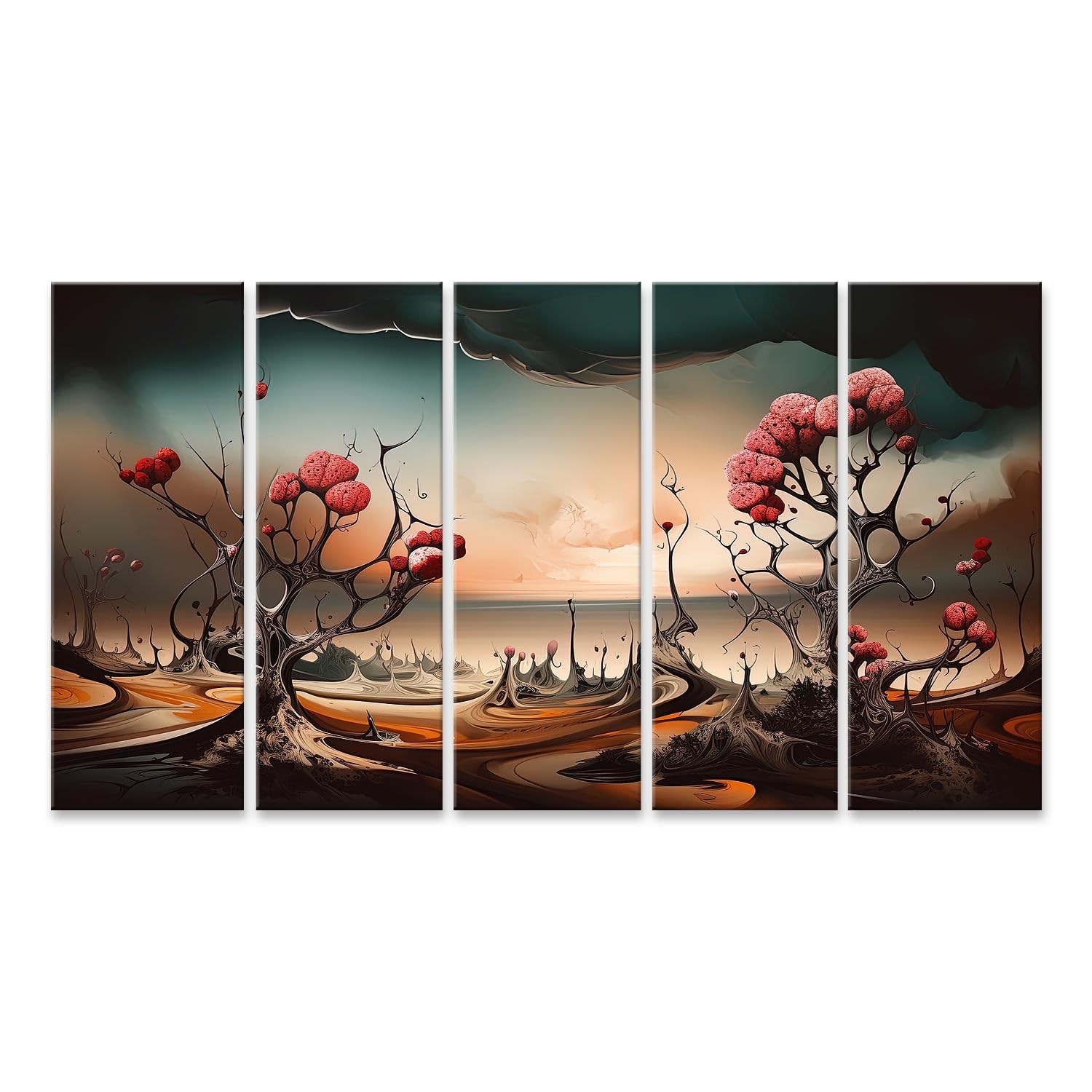 islandburner Primer cuadro sobre lienzo Paisaje fantástico con árboles surrealistas y cielo colorido imágenes murales carteles