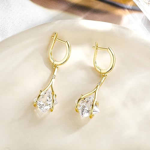 Miniatura 5 de SuiTable - Aretes colgantes para mujer, aretes colgantes de moda para mujer, aretes colgantes chapados en oro de 14 quilates, joyería antialérgica