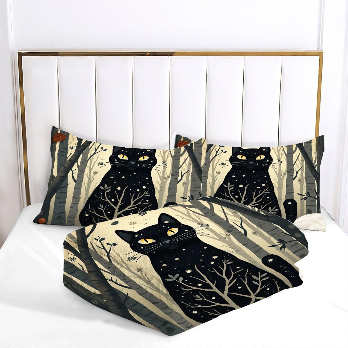 Edredón Nordica Cama 150-220x240 cm Gato Negro de Dibujos Animados, 3 Piezas Juego de Ropa para Adultos, 3D Edredón de Microfibra y 2 Funda de Almohada (220 x 240-50 x 75)