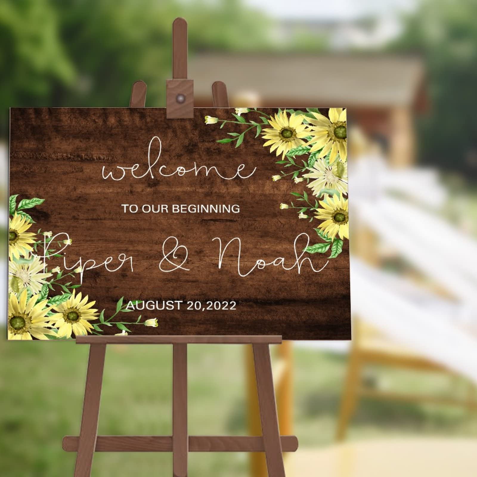 Panneau de bienvenue en bois personnalisé gravure élégante pour décoration mariage chic