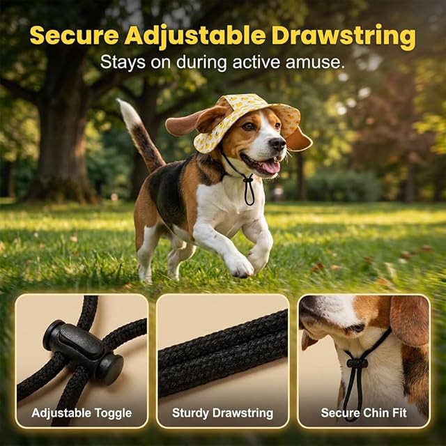 Foto 2 de 8 de Sombrero de Sol Ajustable para Perro con Agujeros para Orejas